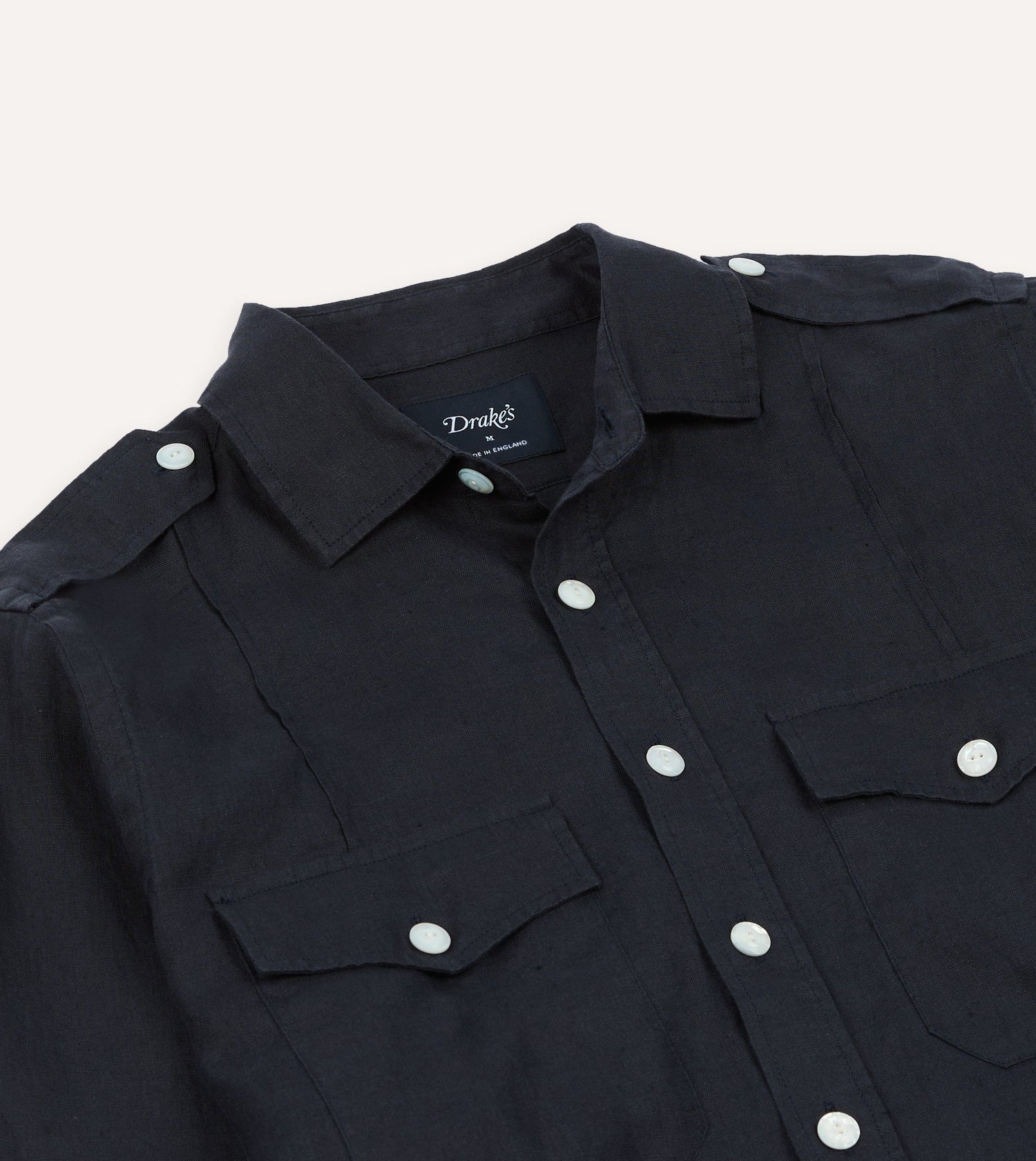 Navy Linen Pintuck Military Shirt