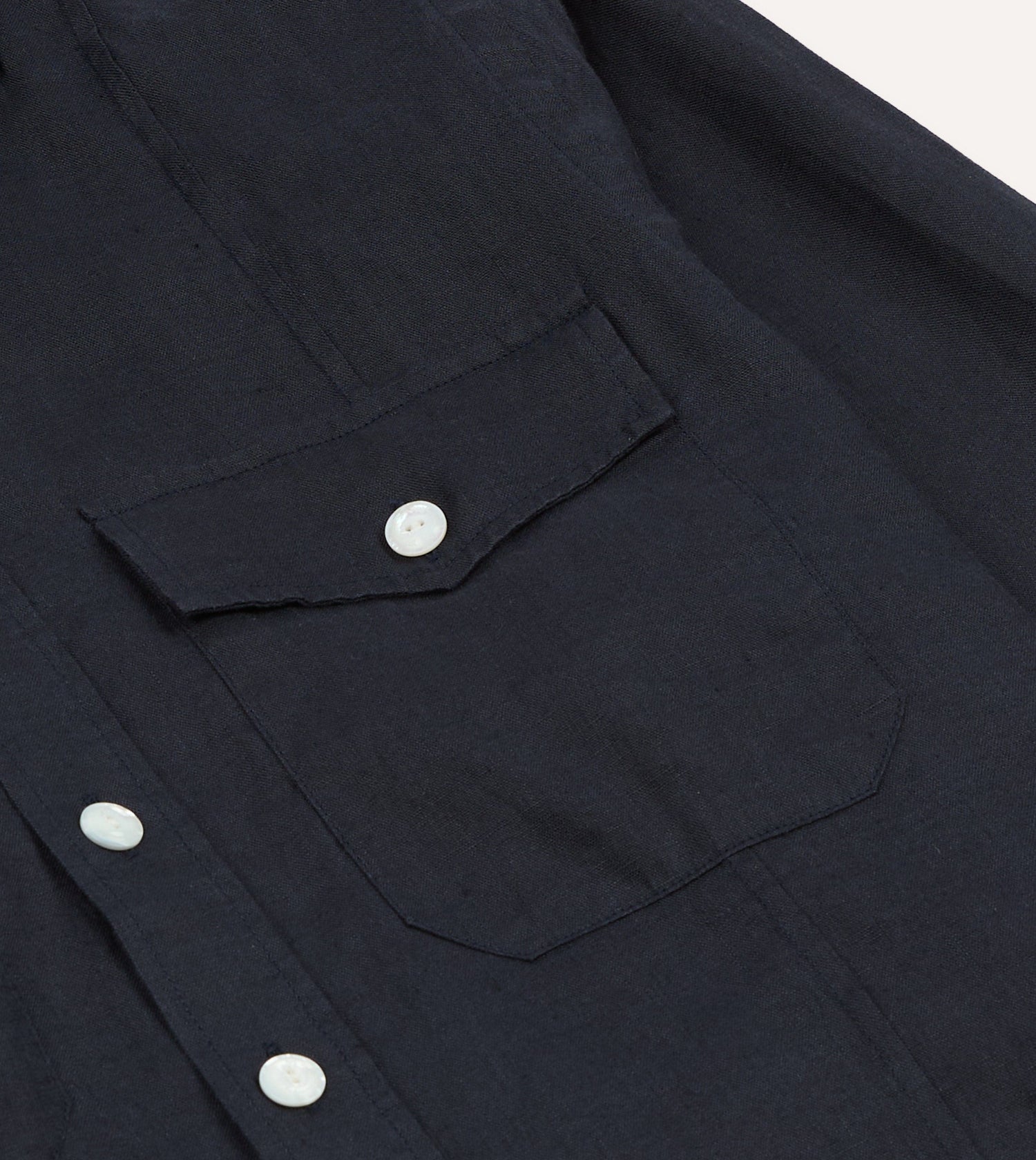 Navy Linen Pintuck Military Shirt