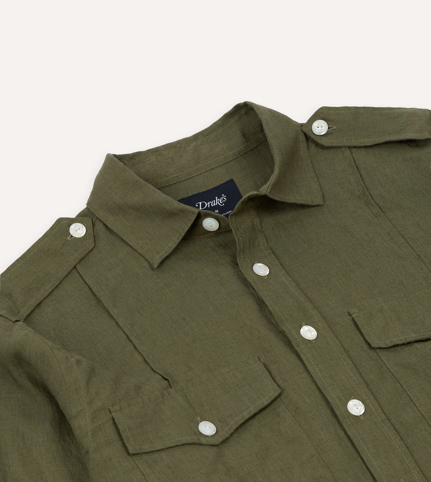Khaki Linen Pintuck Military Shirt