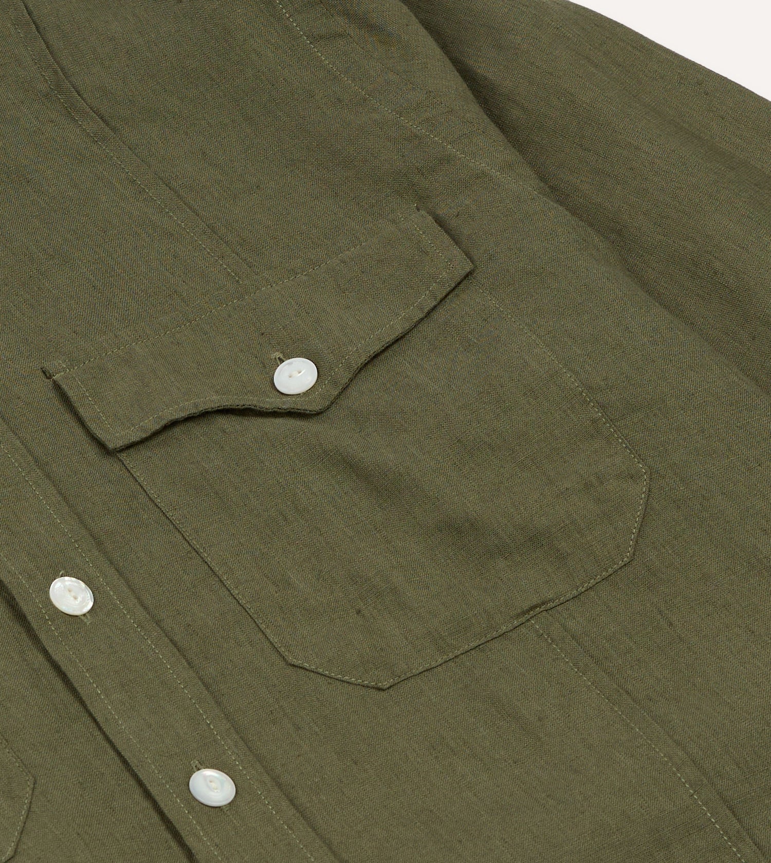 Khaki Linen Pintuck Military Shirt