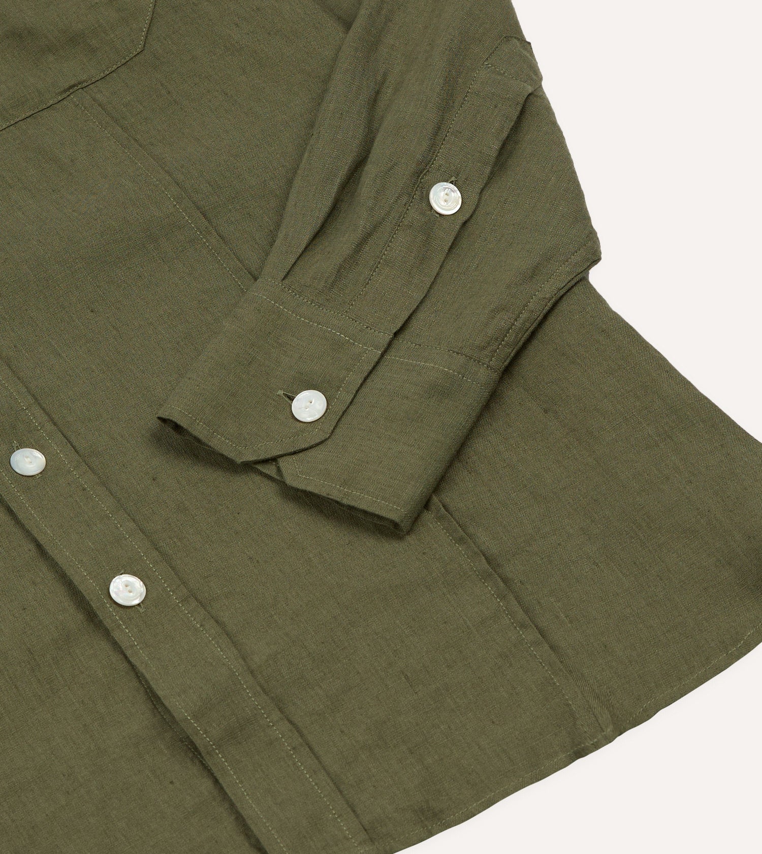 Khaki Linen Pintuck Military Shirt
