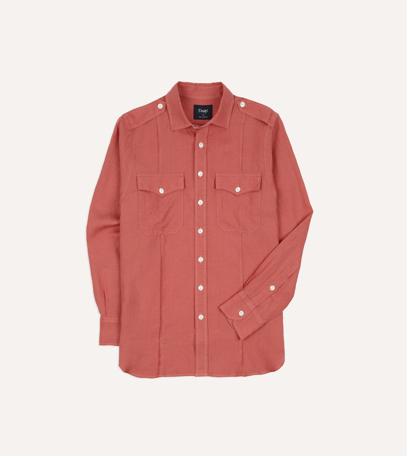 Pink Linen Pintuck Military Shirt