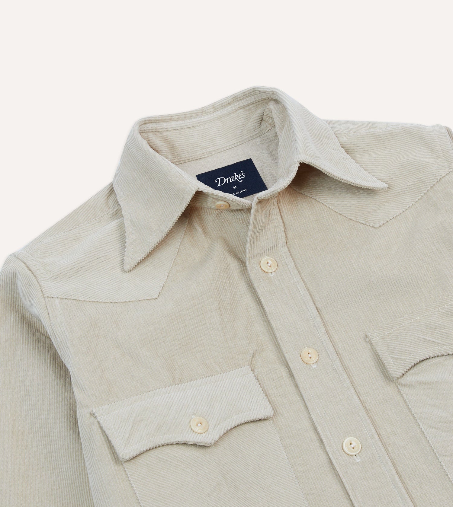 Ecru Corduroy Two-Pocket Western Shirt
