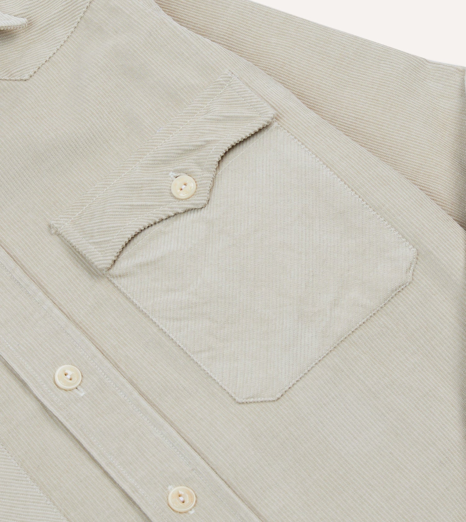 Ecru Corduroy Two-Pocket Western Shirt