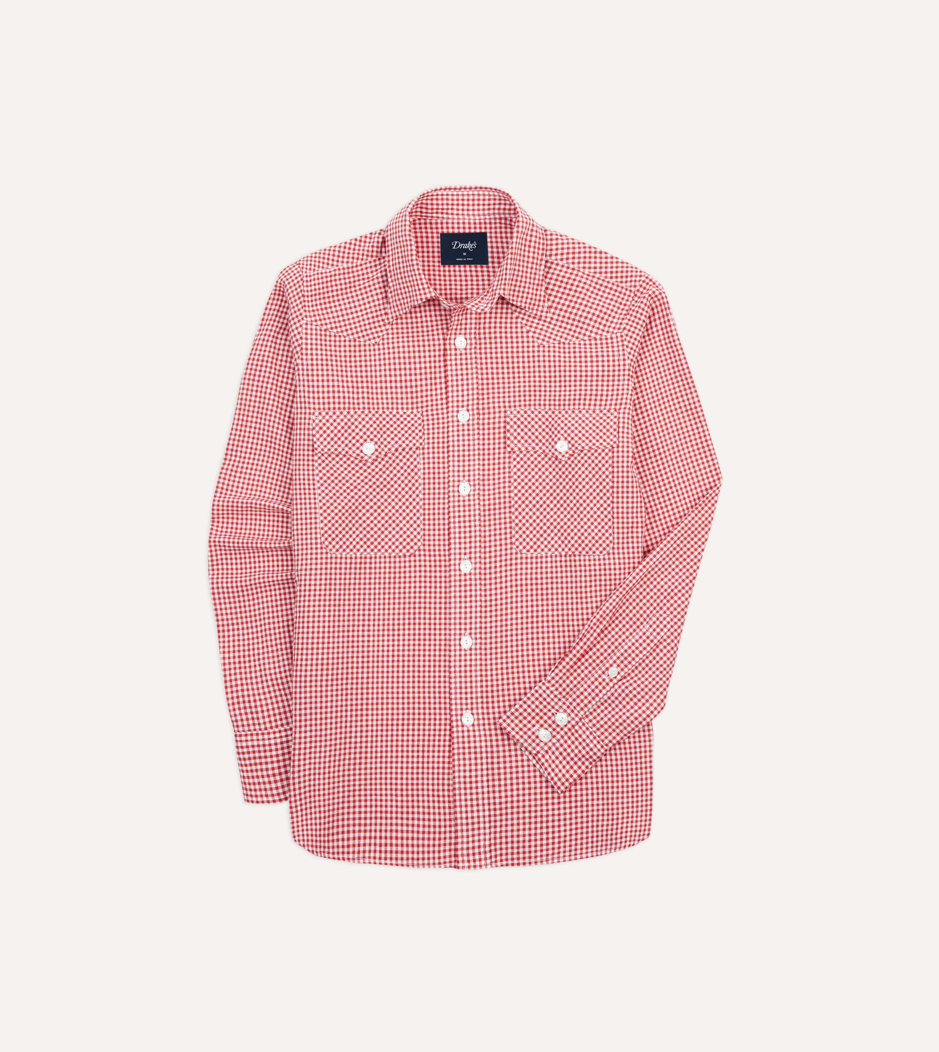 Red Gingham Check Two-Pocket Western Shirt