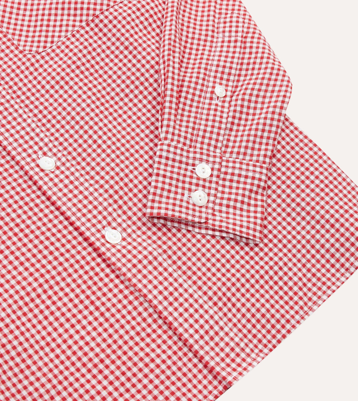 Red Gingham Check Two-Pocket Western Shirt