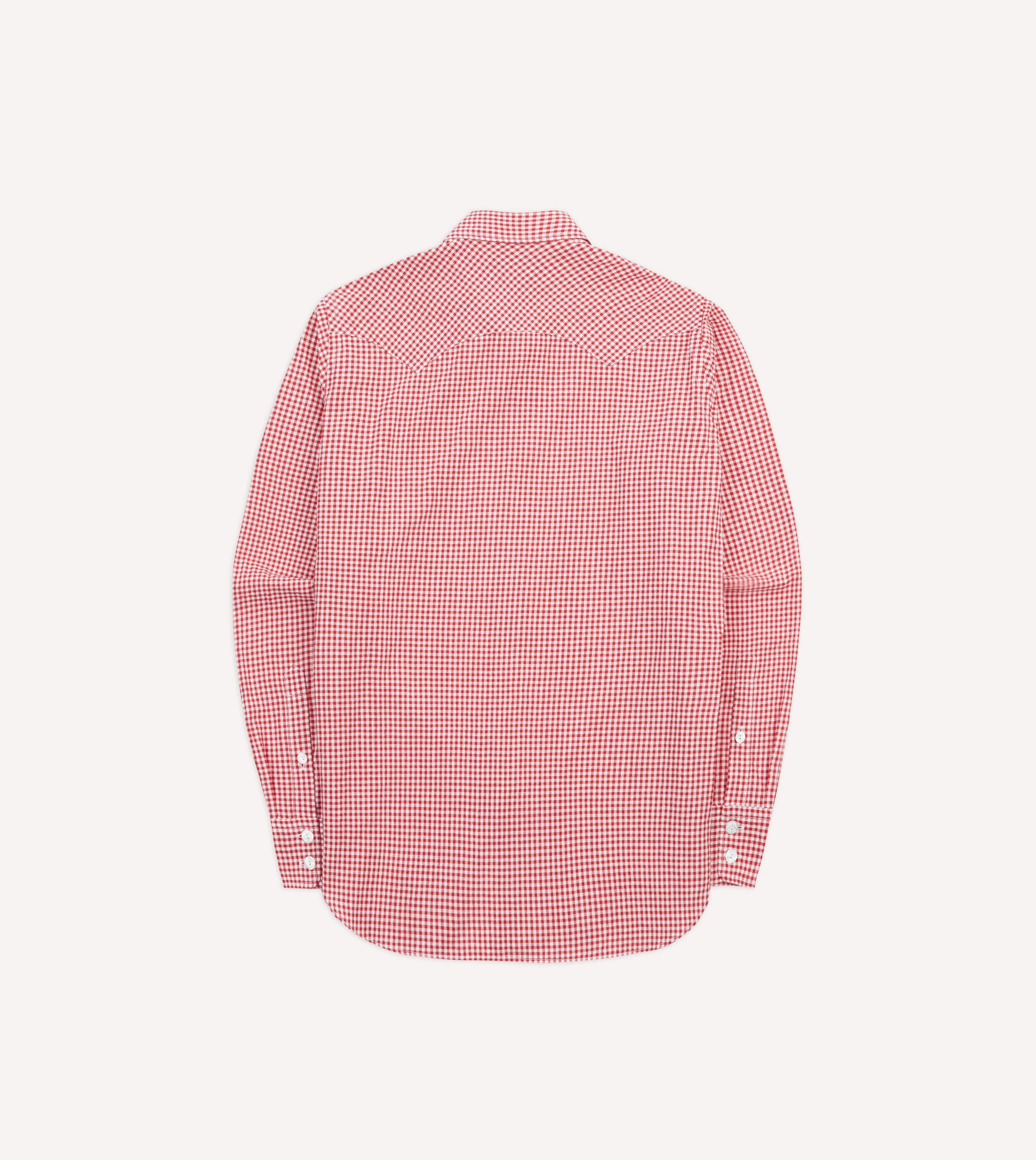 Red Gingham Check Two-Pocket Western Shirt