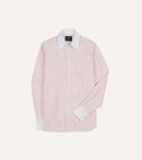 Pink Ticking Stripe Cotton Oxford Long Point Collar Western Shirt