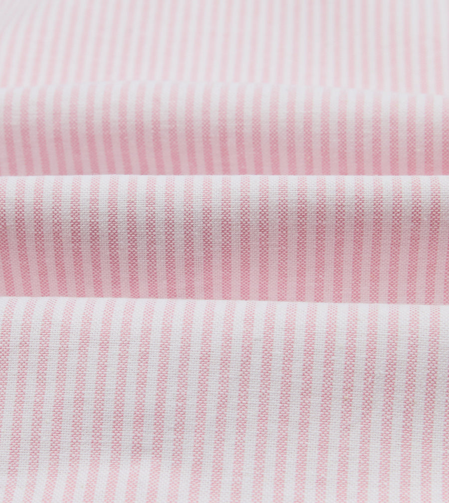 Pink Ticking Stripe Cotton Oxford Long Point Collar Western Shirt