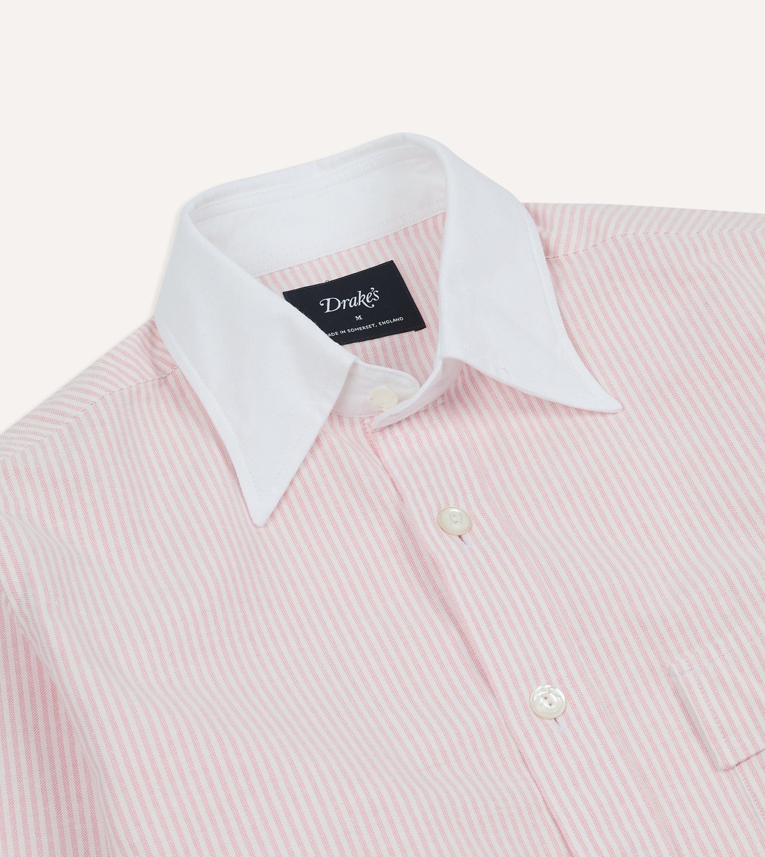 Pink Ticking Stripe Cotton Oxford Long Point Collar Western Shirt