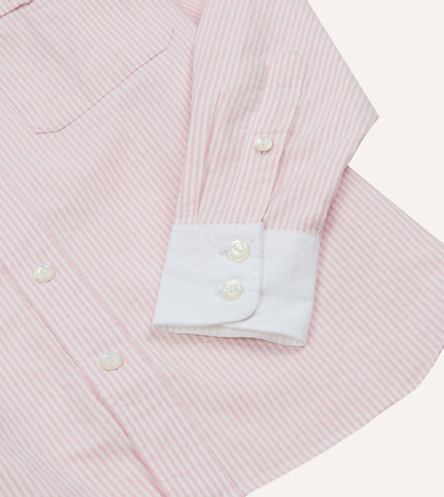 Pink Ticking Stripe Cotton Oxford Long Point Collar Western Shirt