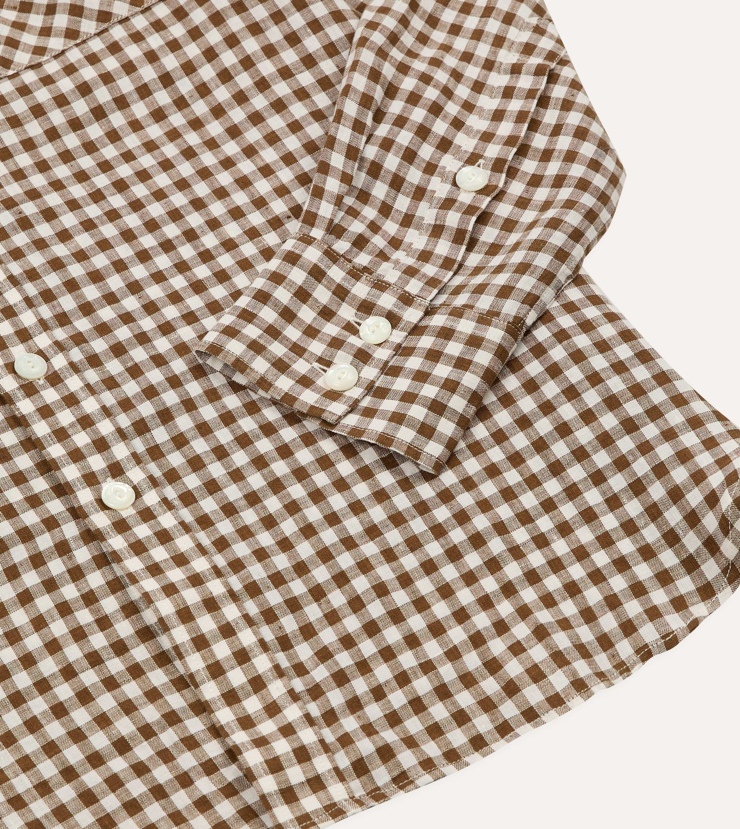 Brown Gingham Check Linen Two-Pocket Western Shirt