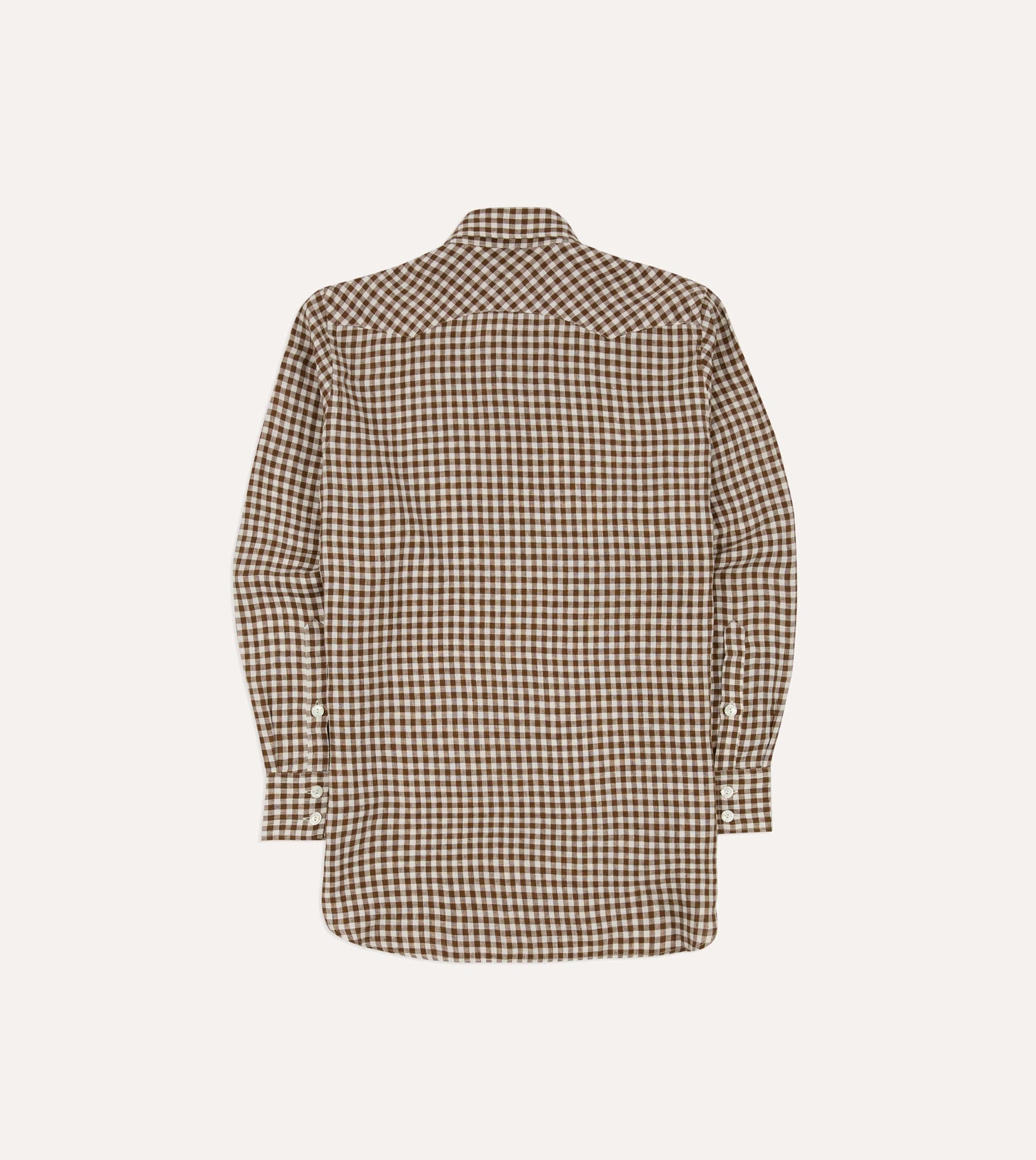 Brown Gingham Check Linen Two-Pocket Western Shirt