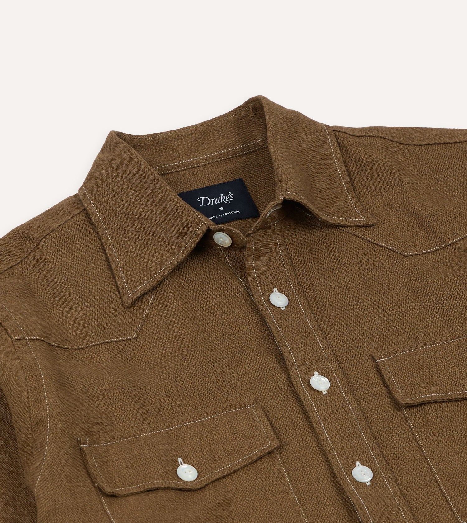 Brown Linen Two-Pocket Western Shirt