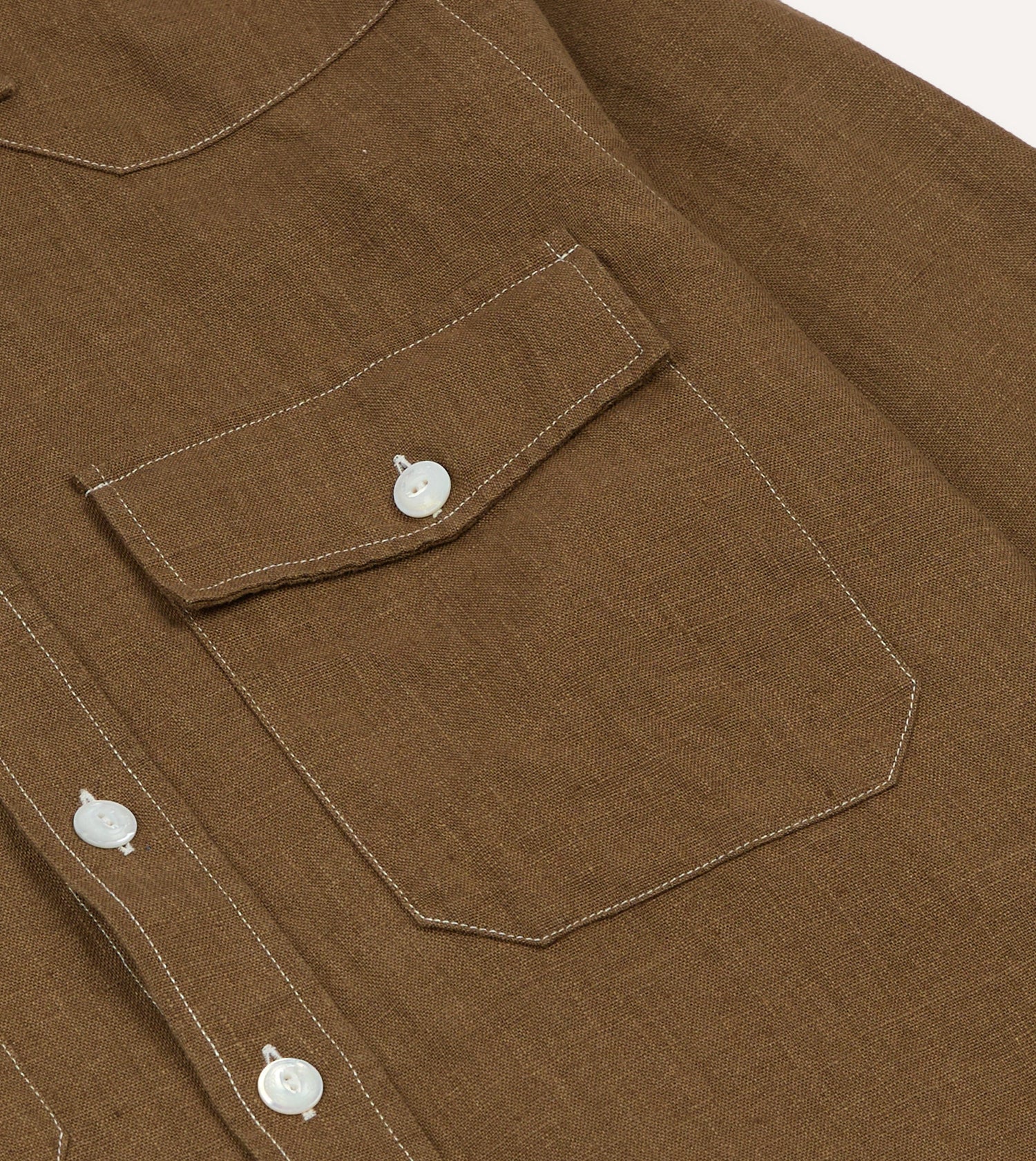 Brown Linen Two-Pocket Western Shirt