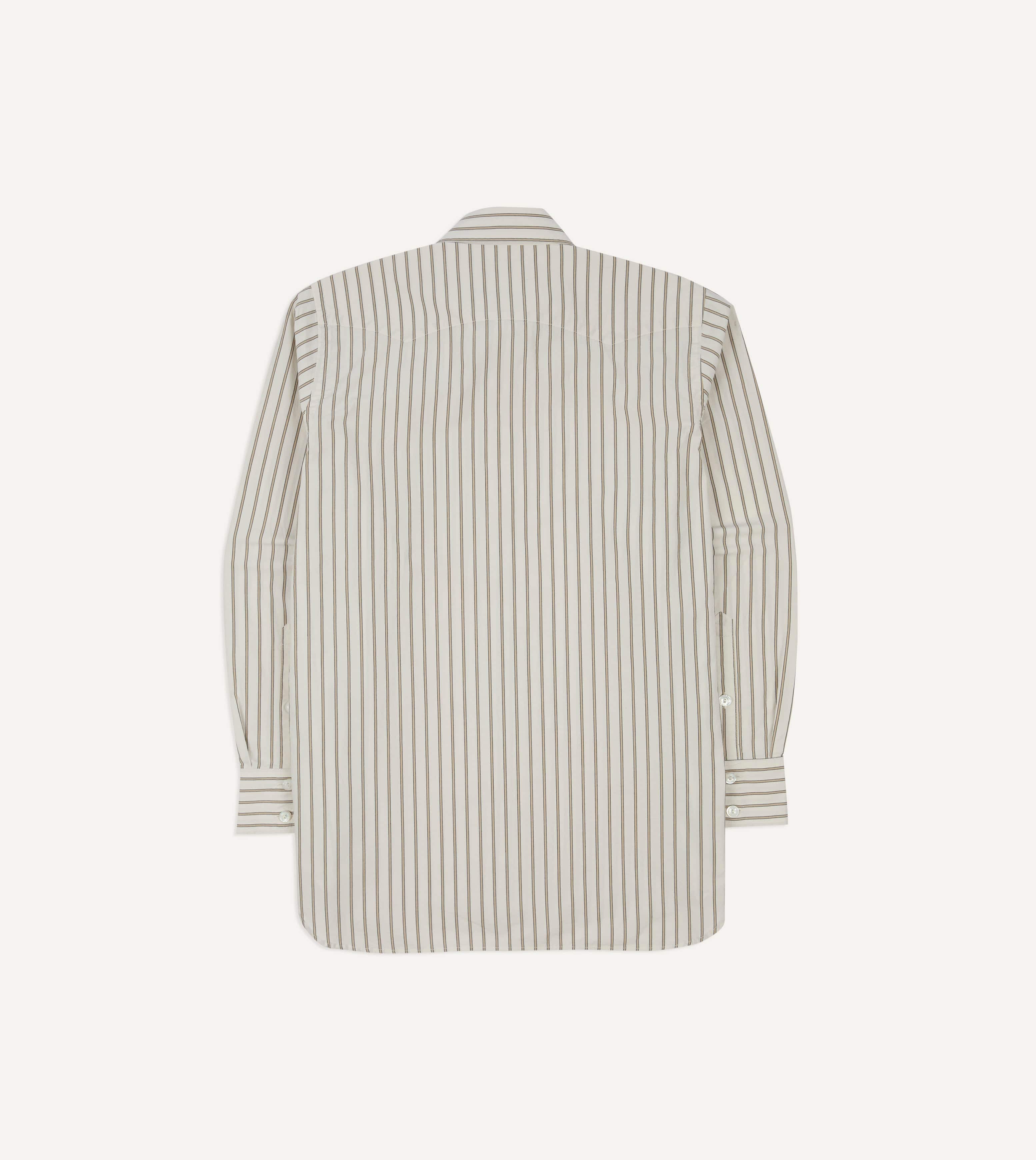 Ecru Stripe Cotton Two-Pocket Western Shirt