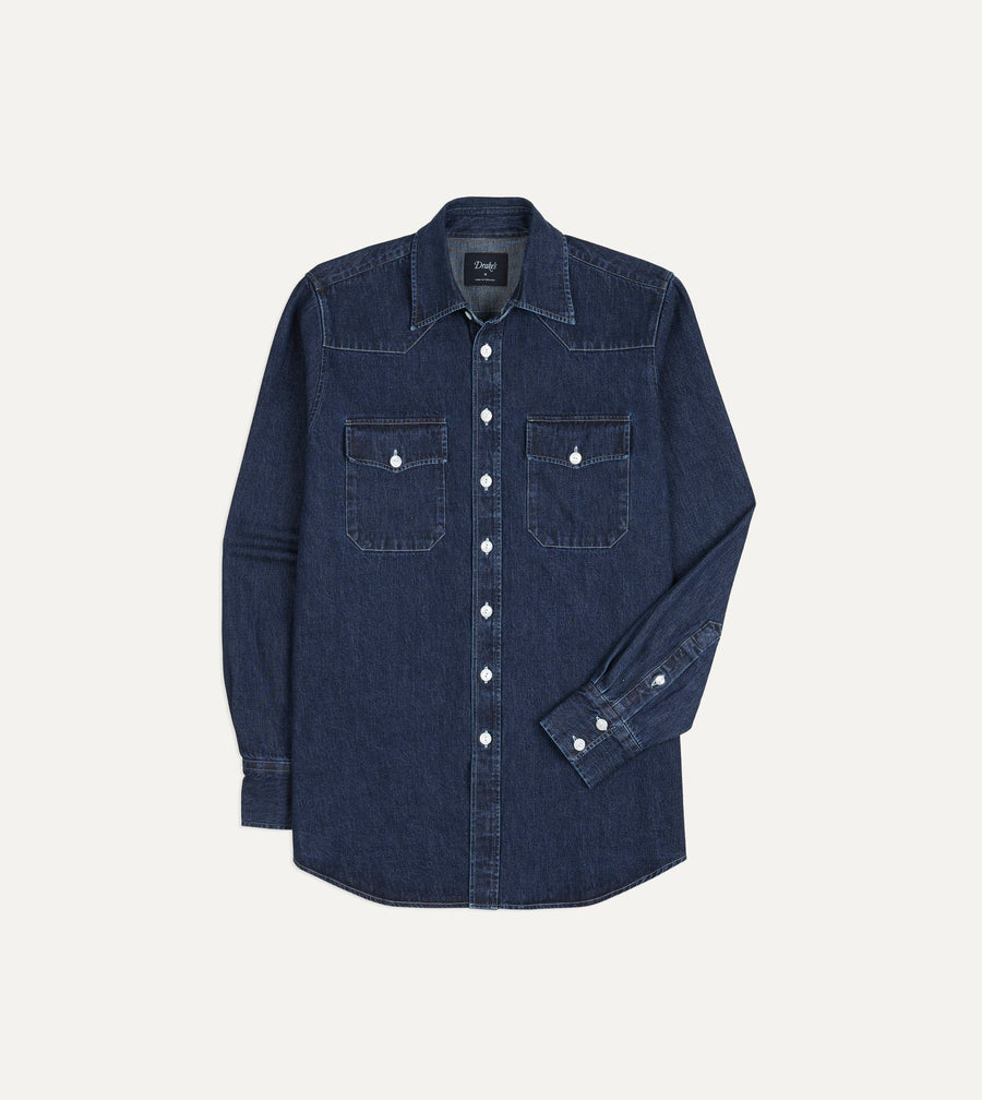 Indigo Rinse Denim Two-Pocket Western Shirt