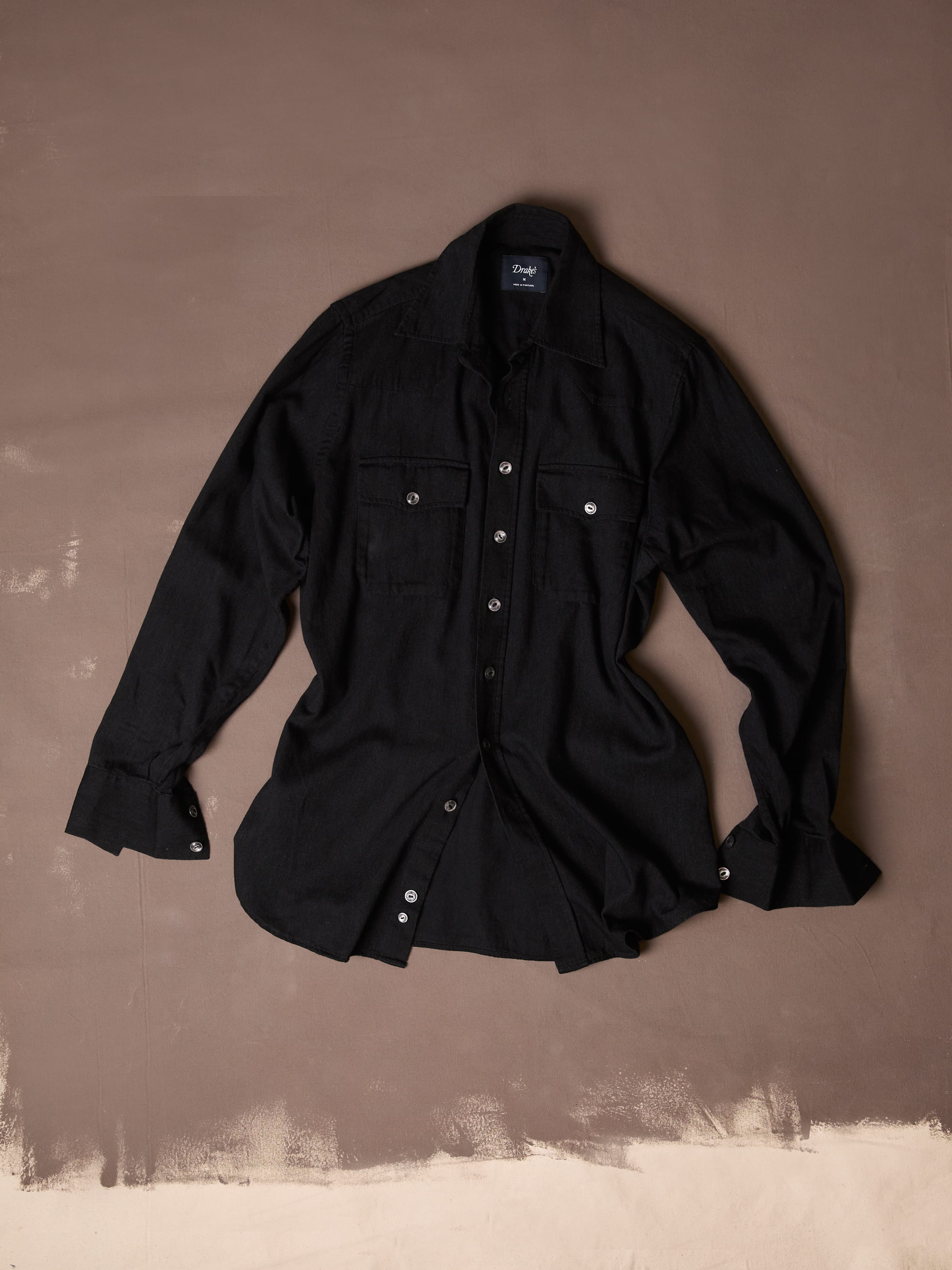Black Denim Two-Pocket Western Shirt