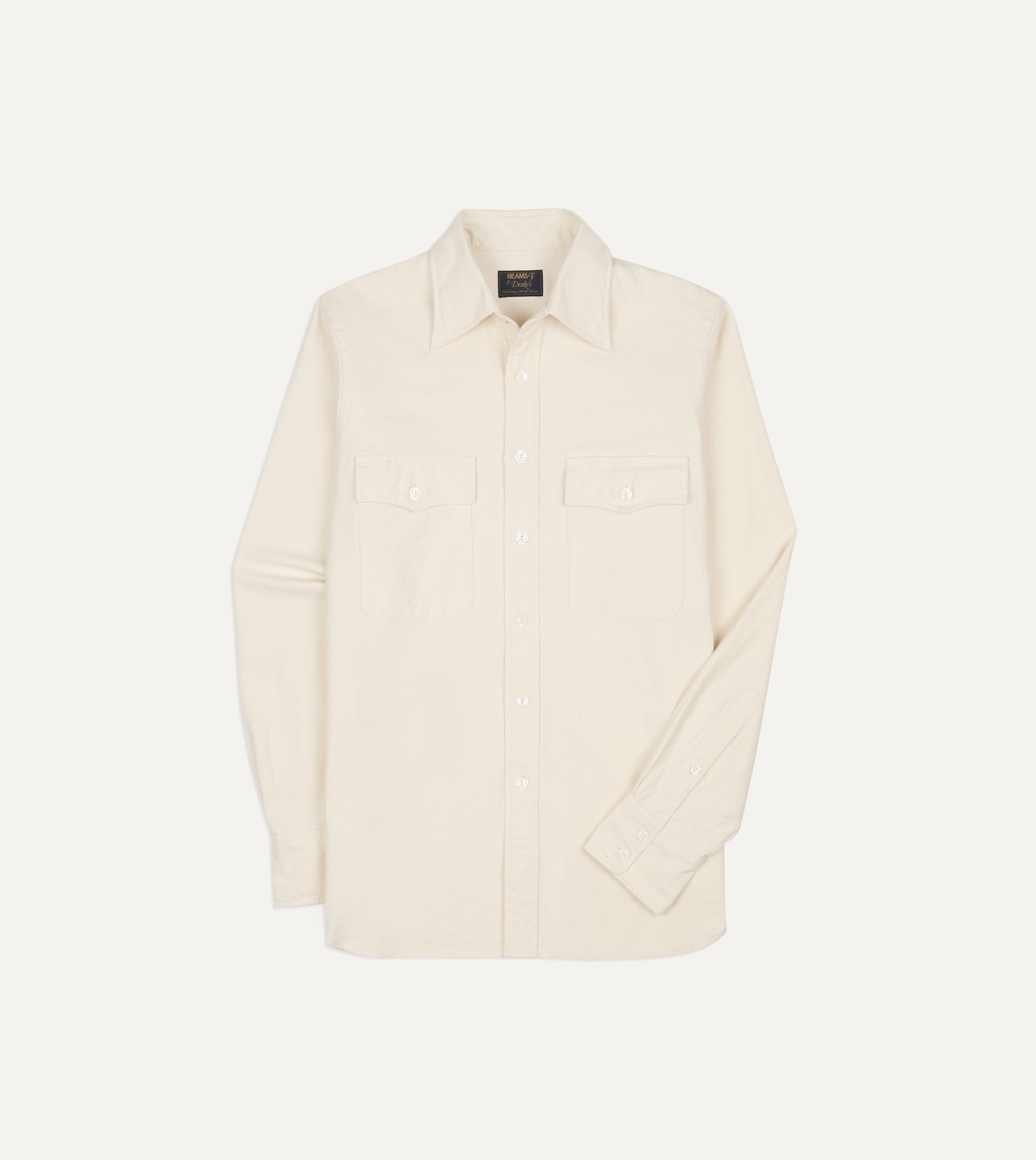 BEAMS F & Drake's Ecru Twill Two-Pocket Western Shirt