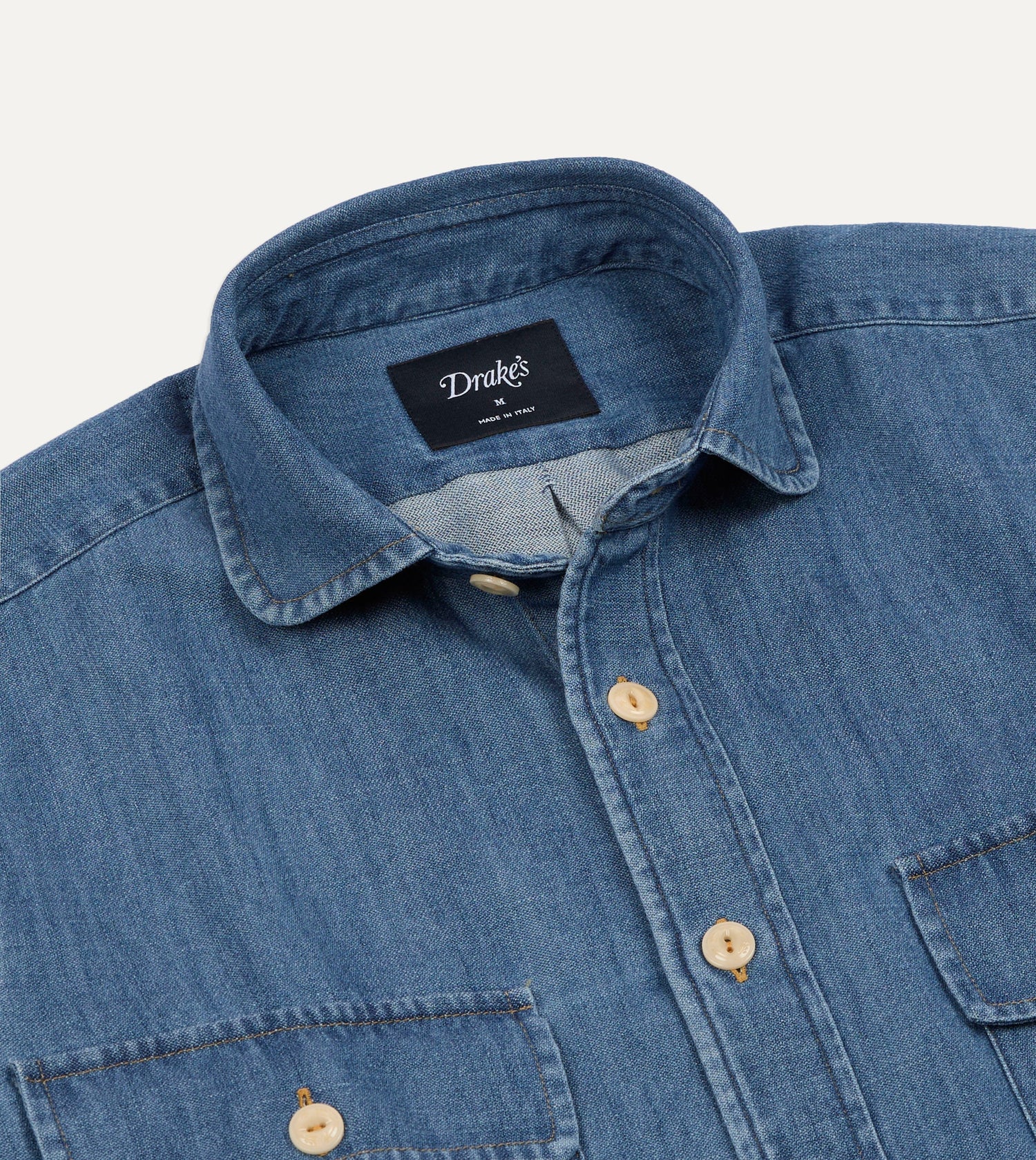 Stone Wash Denim Club Collar Work Shirt