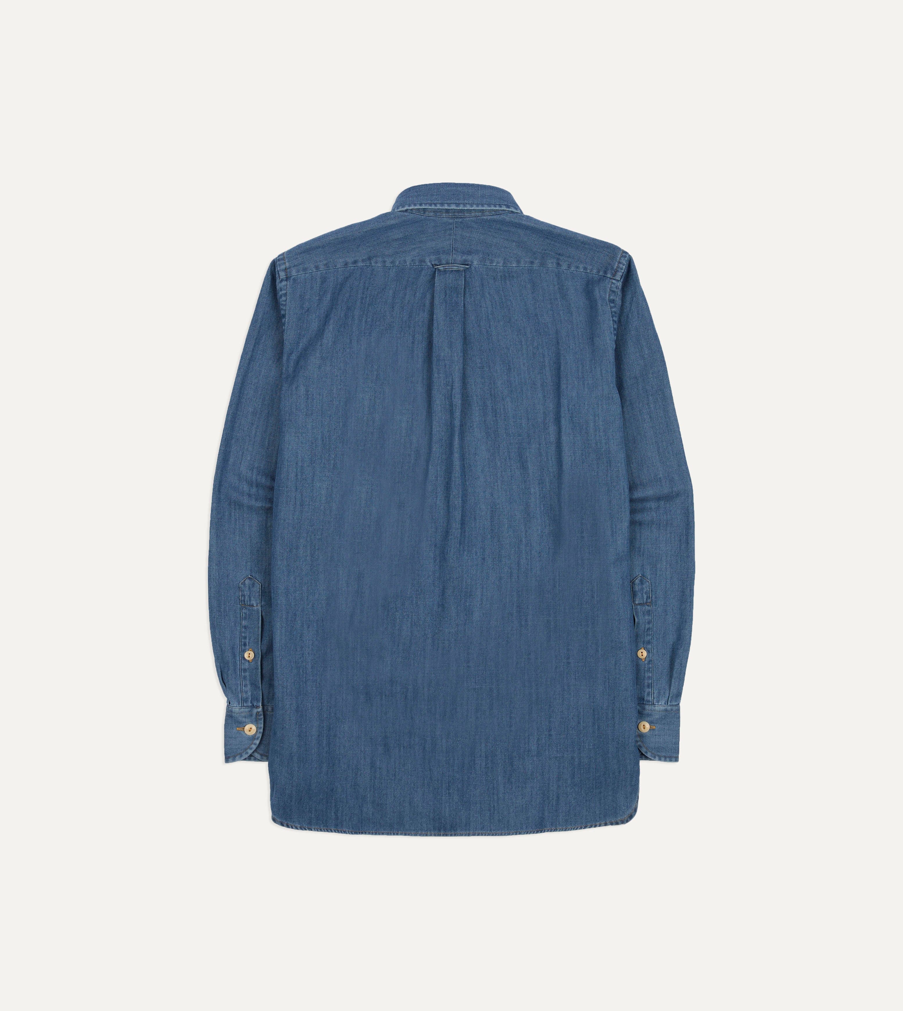 Stone Wash Denim Club Collar Work Shirt