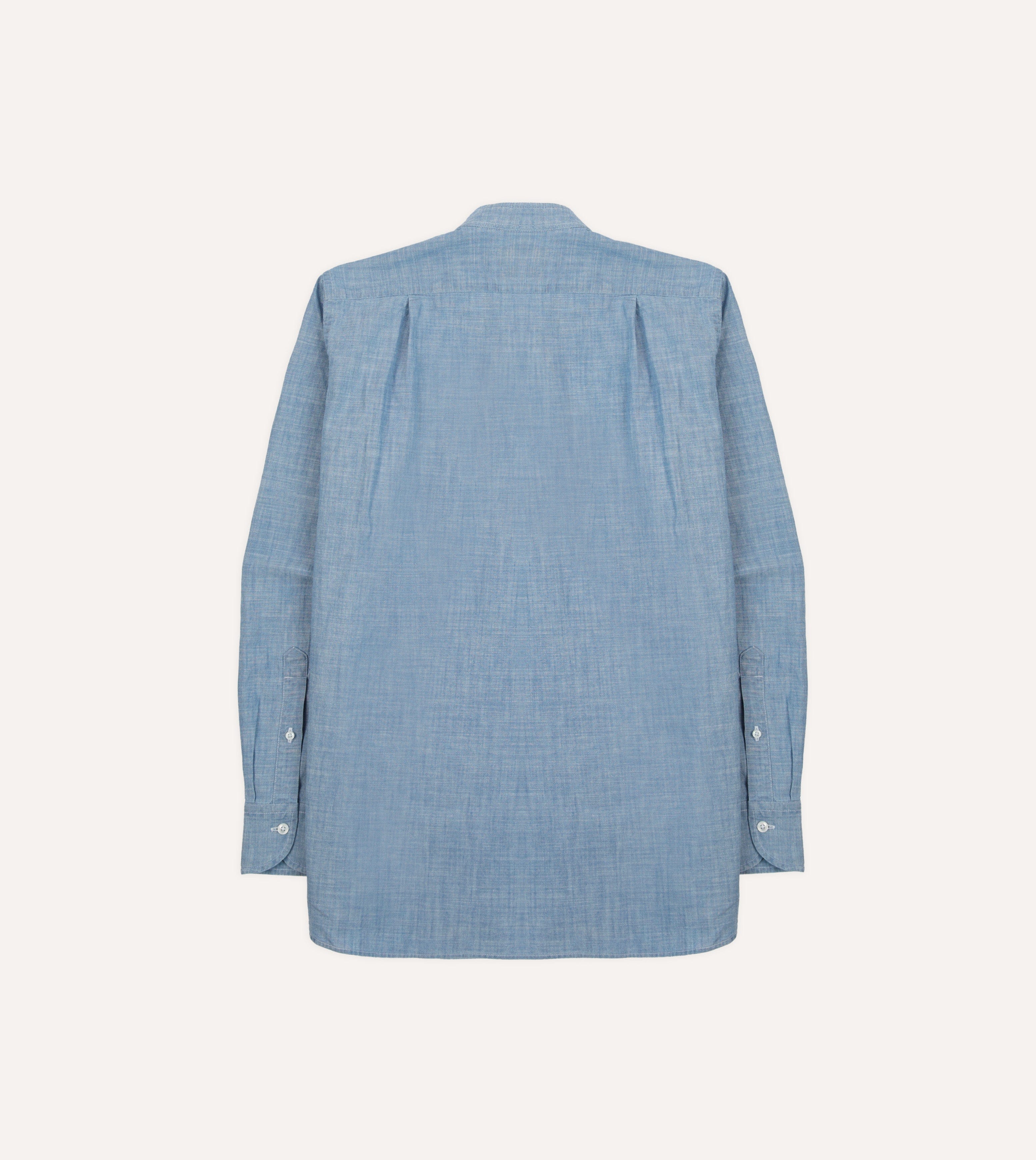 Chambray Cotton Mandarin Collar Shirt