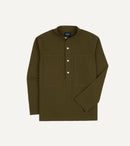 Khaki Cotton Mandarin Collar Popover Shirt