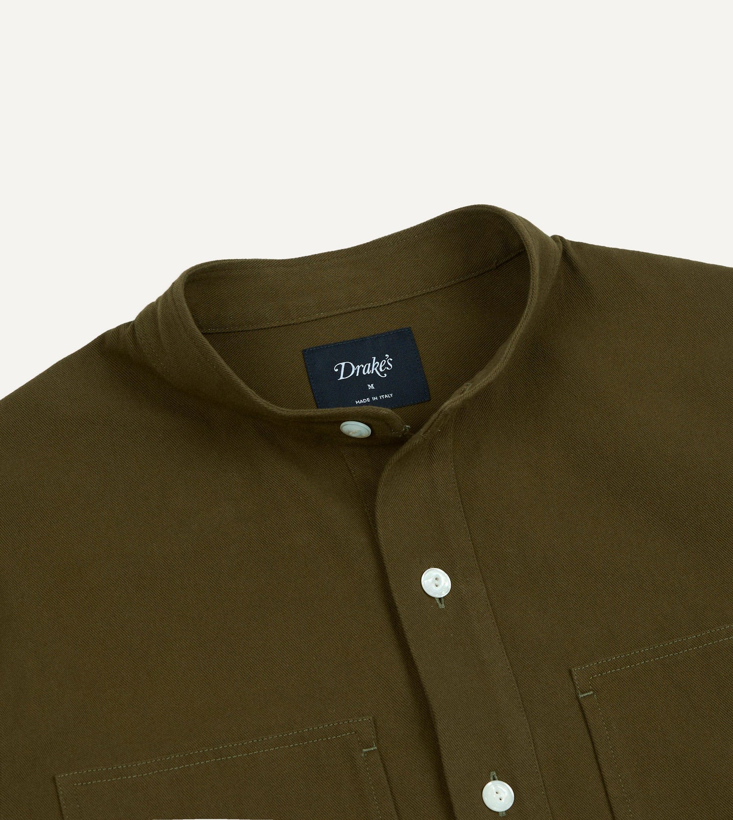 Khaki Cotton Mandarin Collar Popover Shirt