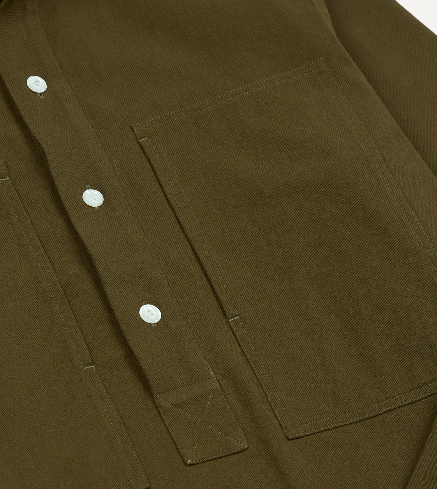 Khaki Cotton Mandarin Collar Popover Shirt