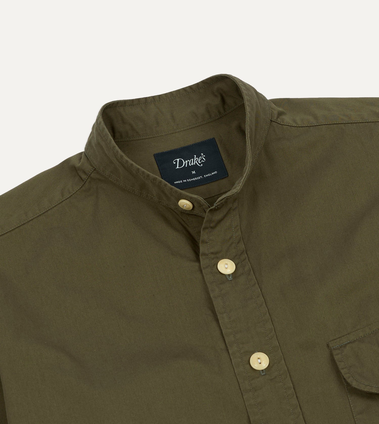 Olive Cotton Mandarin Collar Shirt