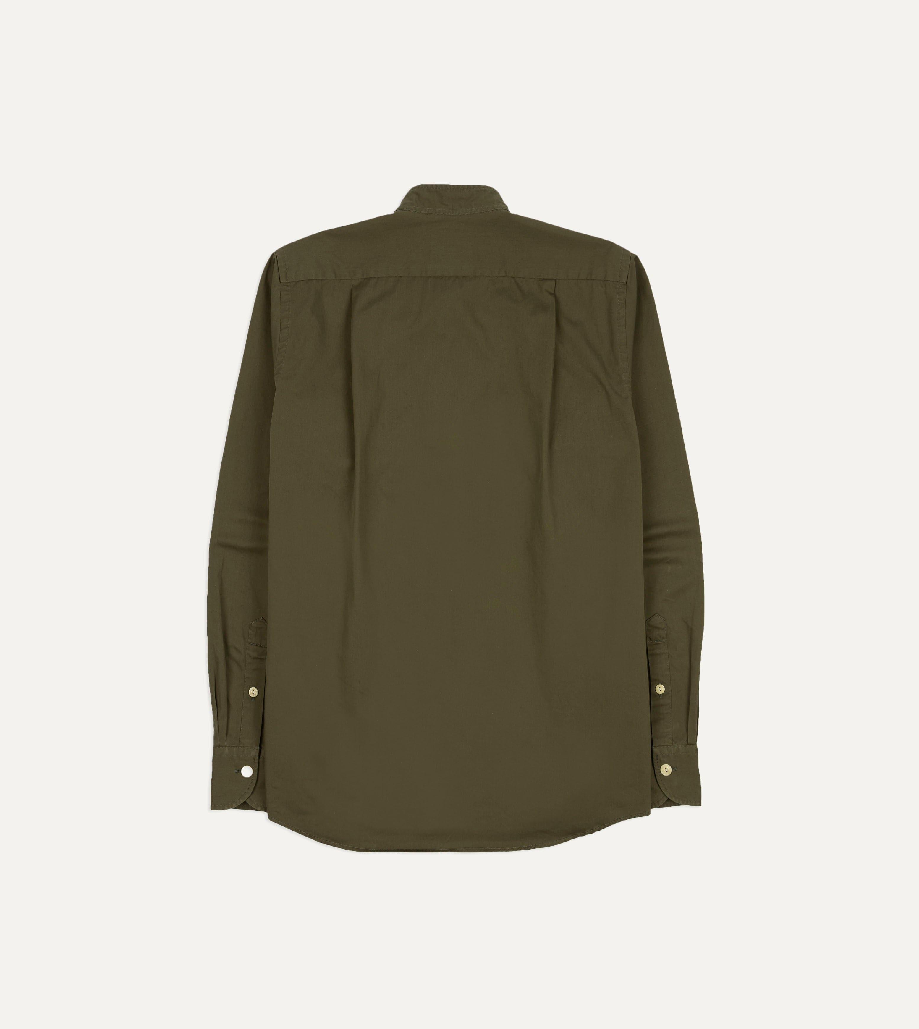 Olive Cotton Mandarin Collar Shirt