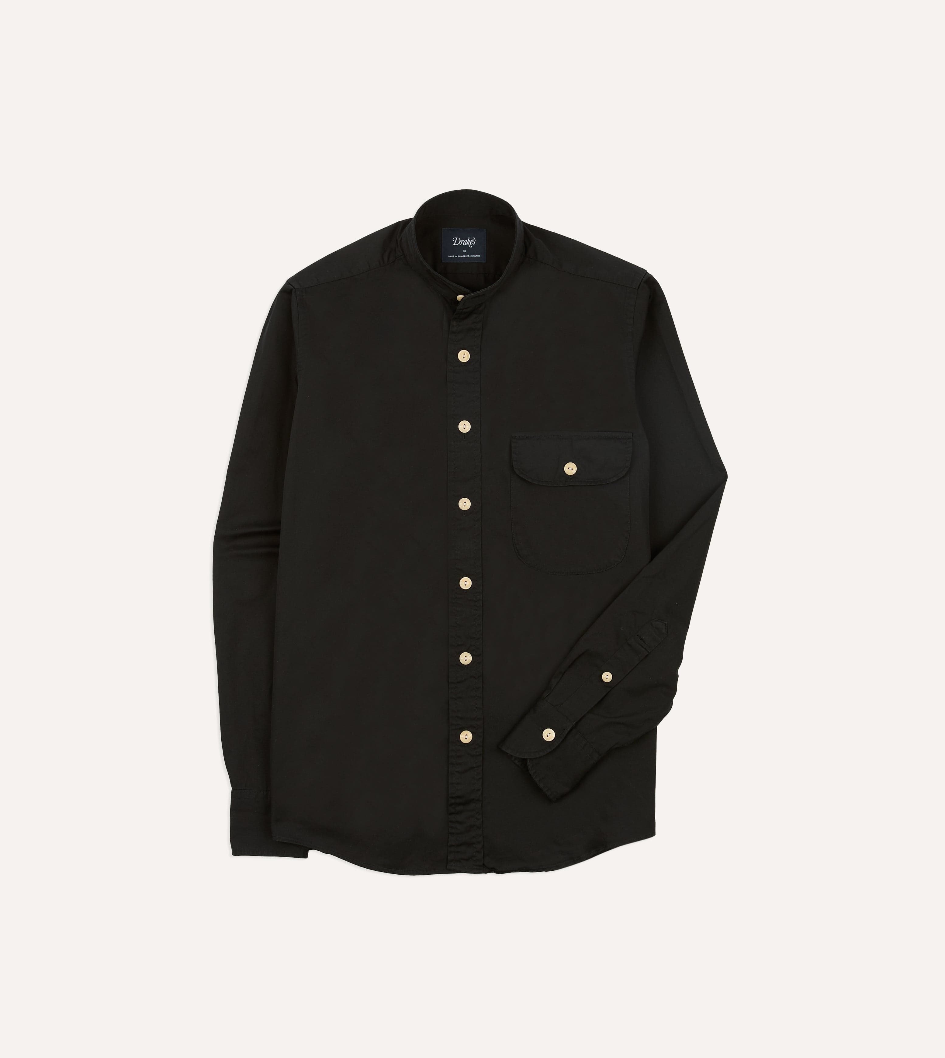 Black Cotton Mandarin Collar Shirt