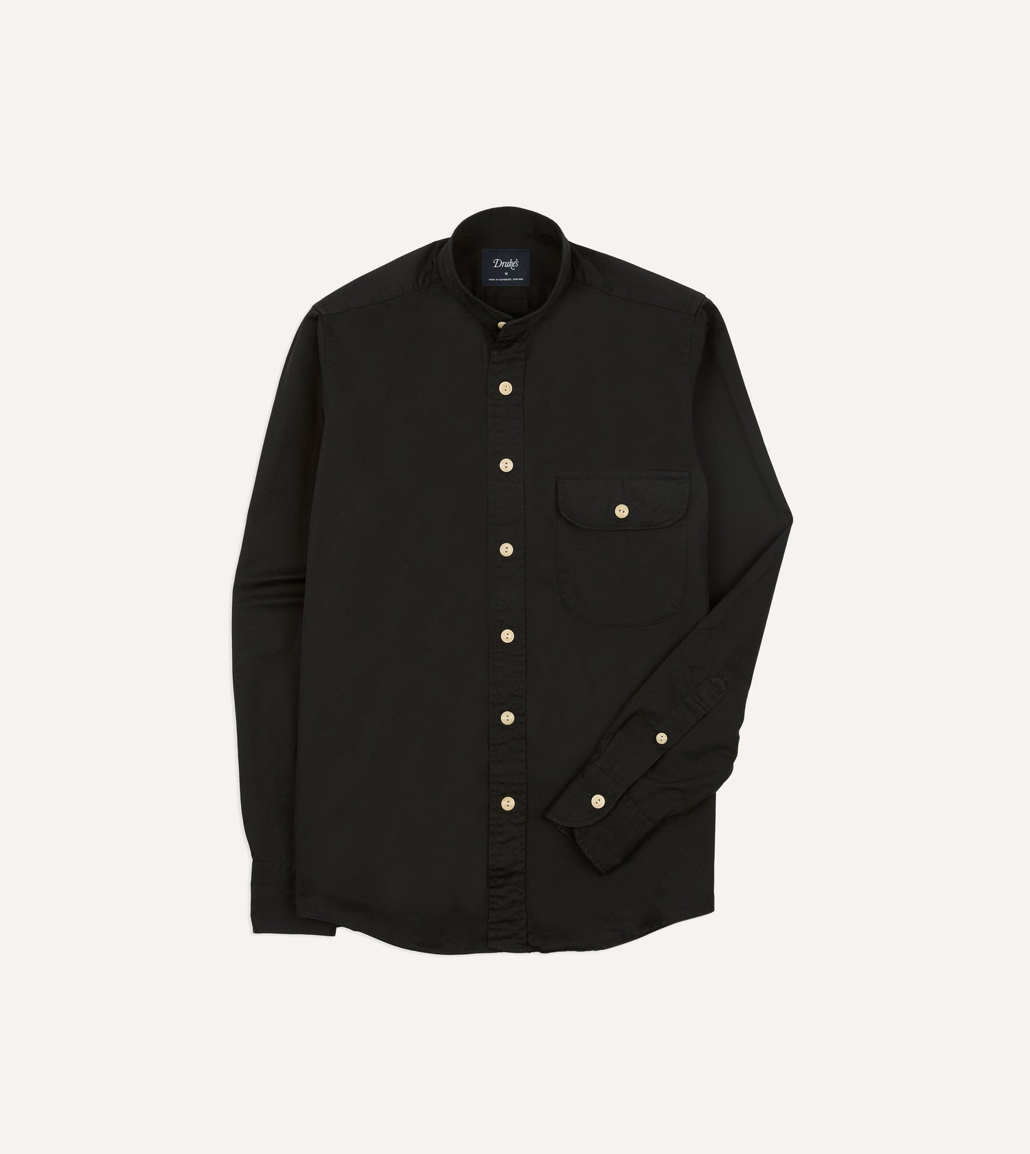 Black Cotton Mandarin Collar Shirt