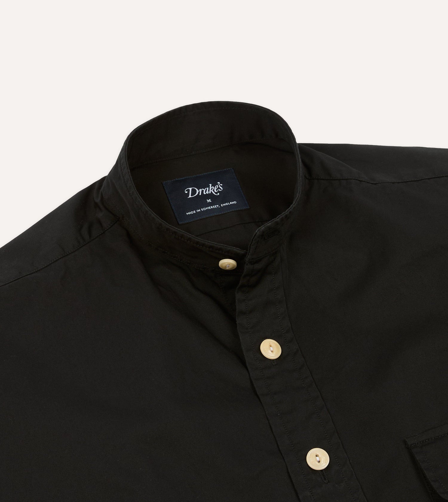 Black Cotton Mandarin Collar Shirt