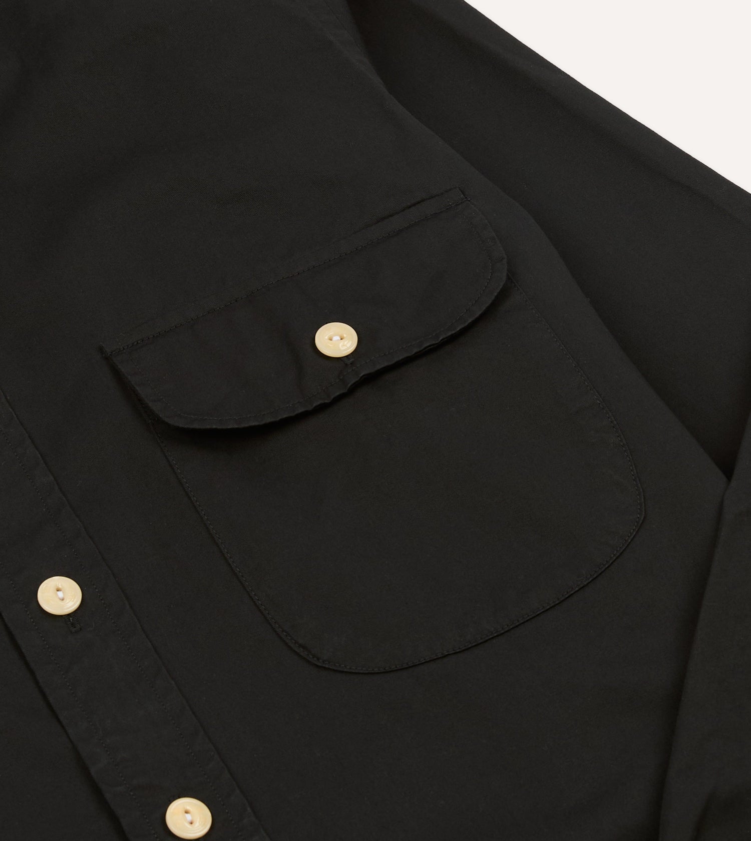 Black Cotton Mandarin Collar Shirt