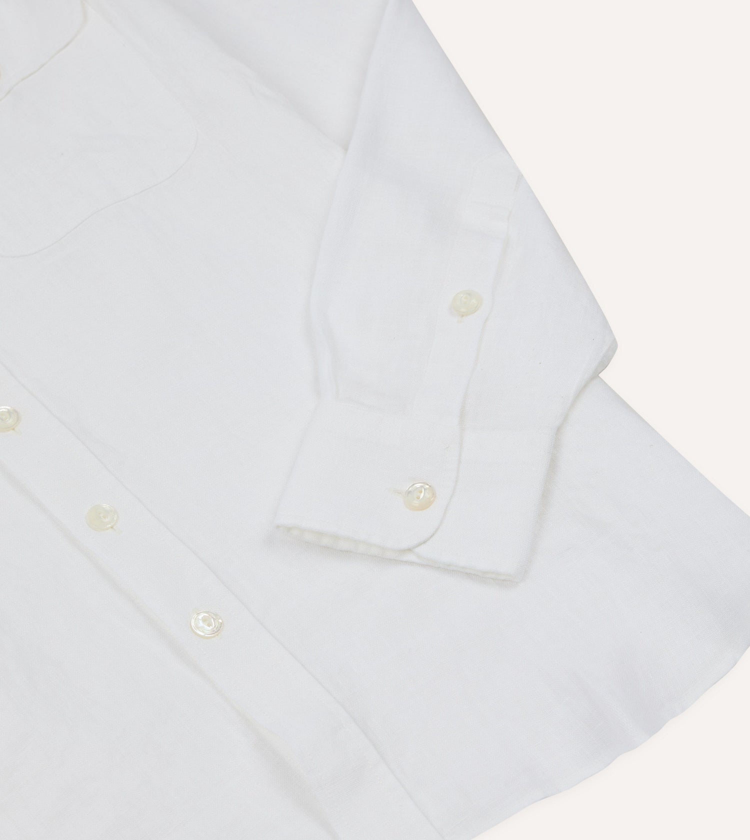 White Linen Mandarin Collar Shirt