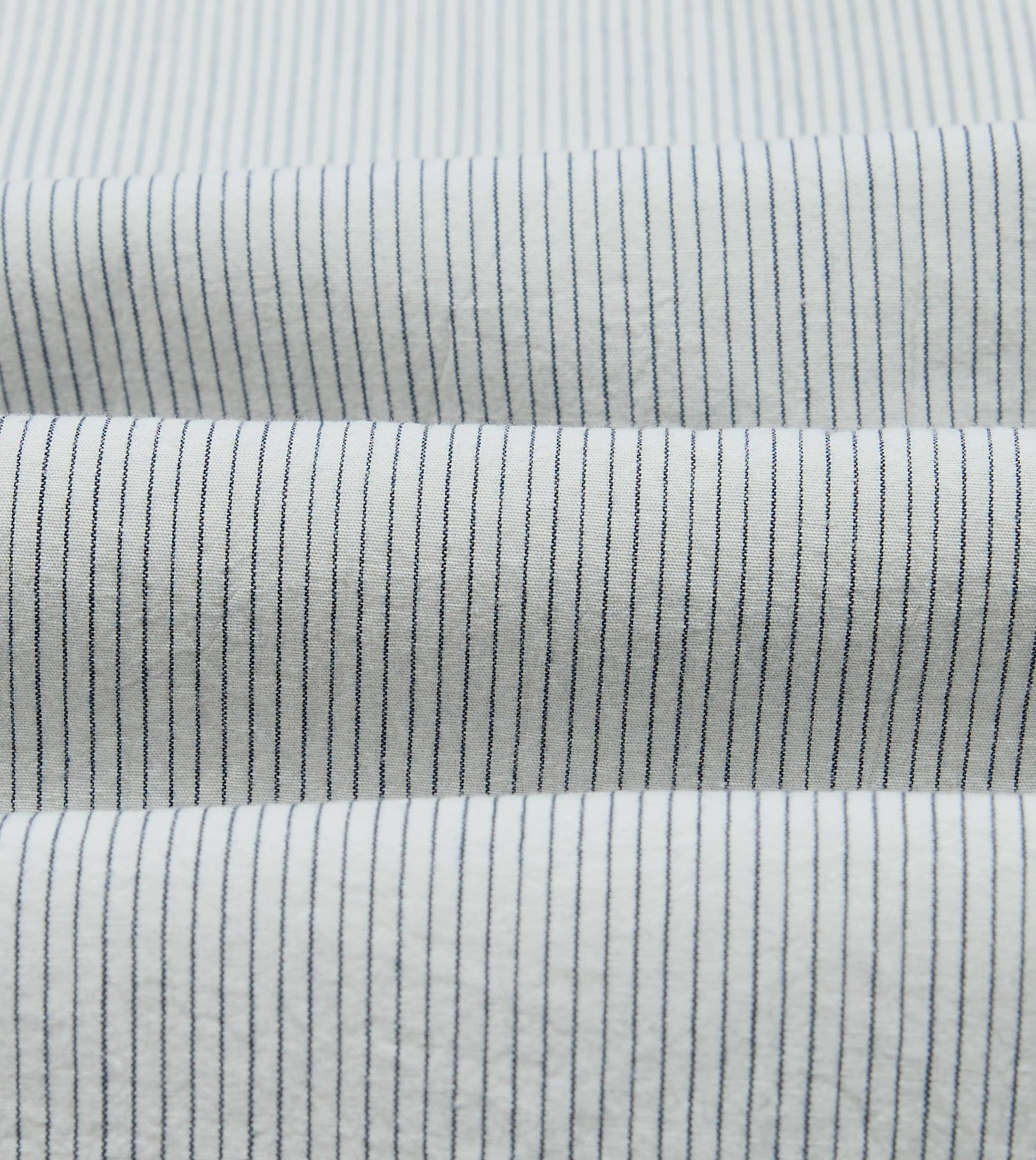 White and Navy Stripe Cotton Mandarin Collar Shirt