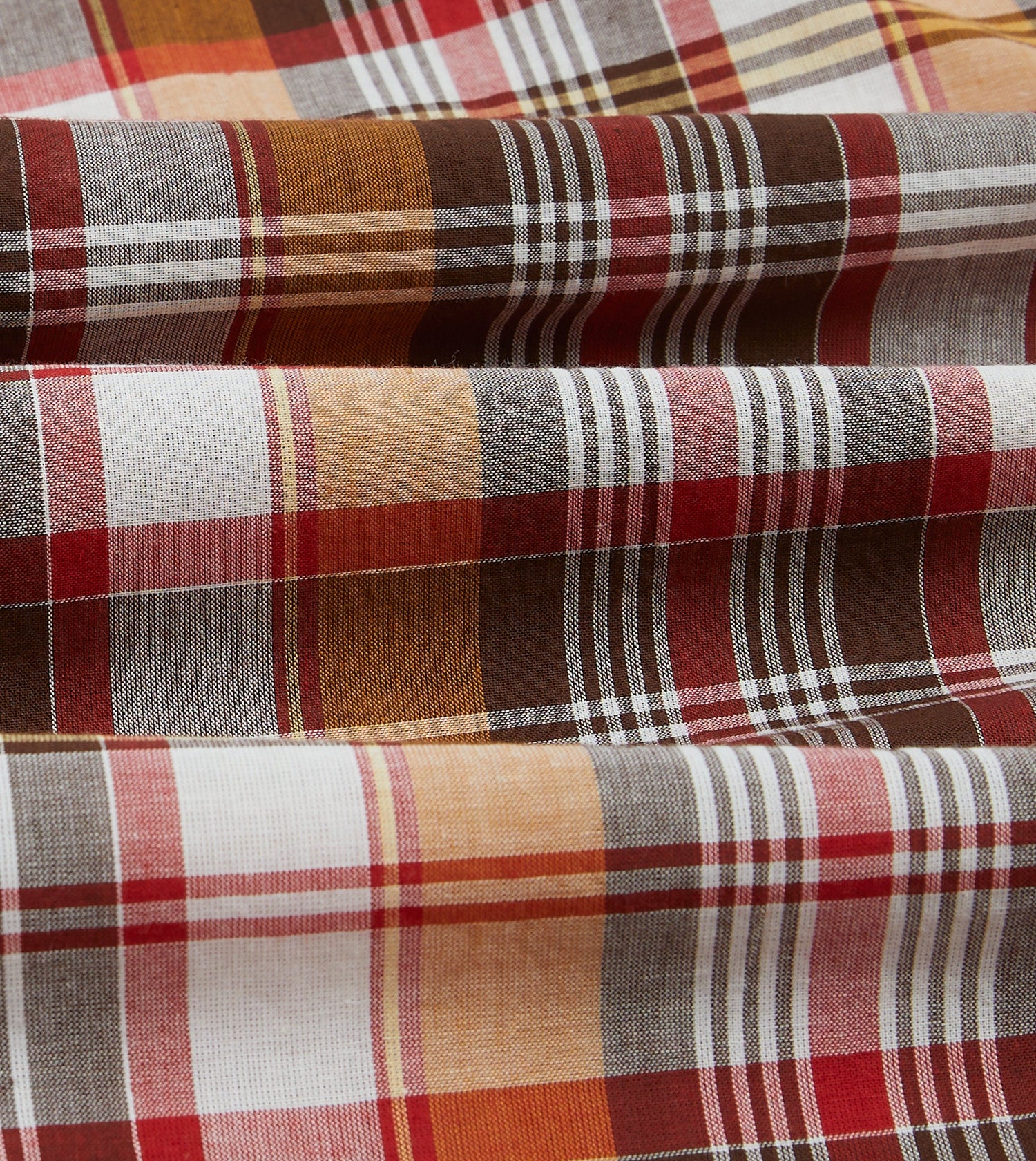 Brown and Red Madras Check Cotton Button-Down Shirt