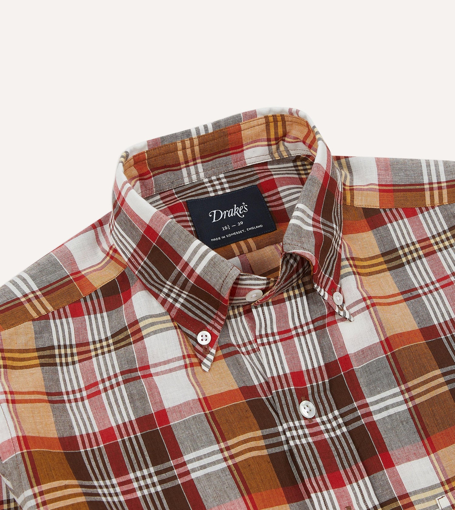 Brown and Red Madras Check Cotton Button-Down Shirt