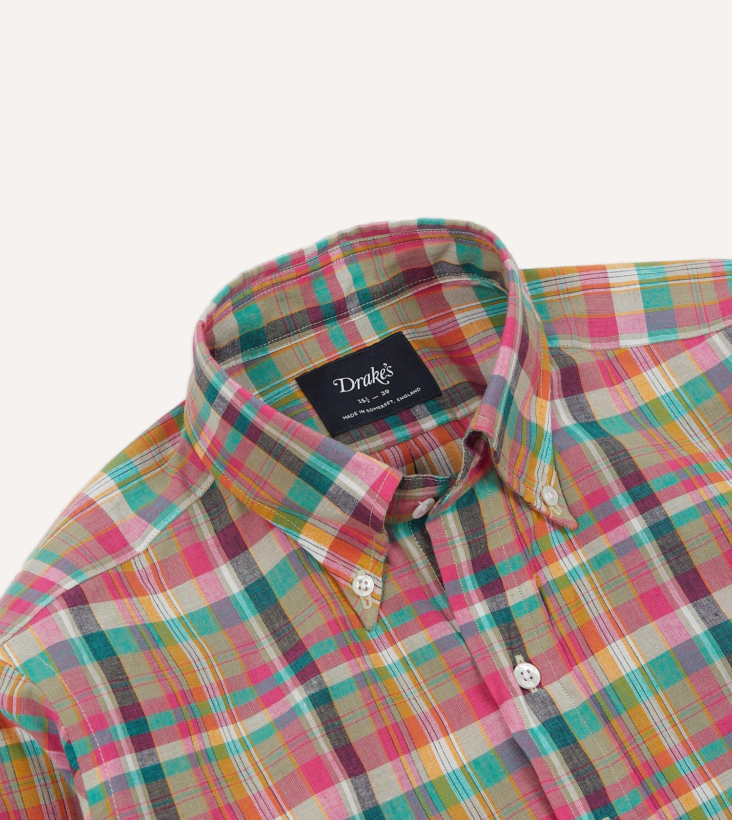 Pink and Green Madras Check Cotton Button-Down Shirt