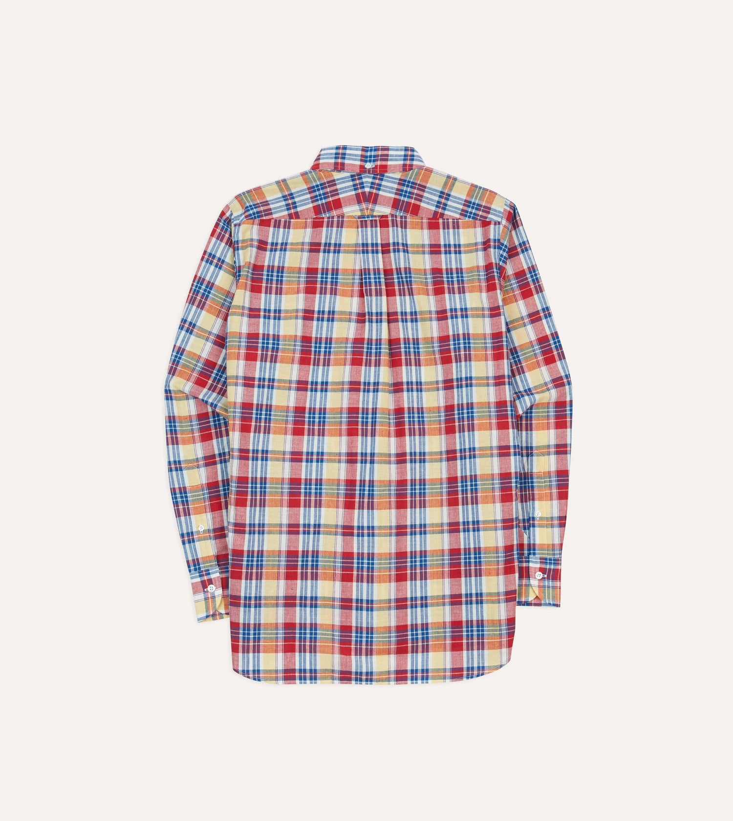 Red and Yellow Madras Check Cotton Button-Down Popover Shirt