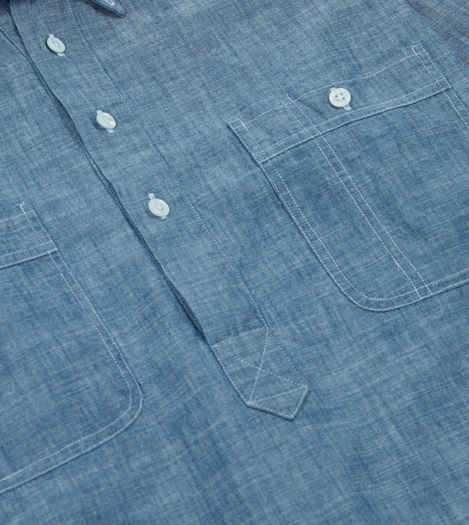 Bleach Blue Cotton Chambray Button-Down Popover Shirt