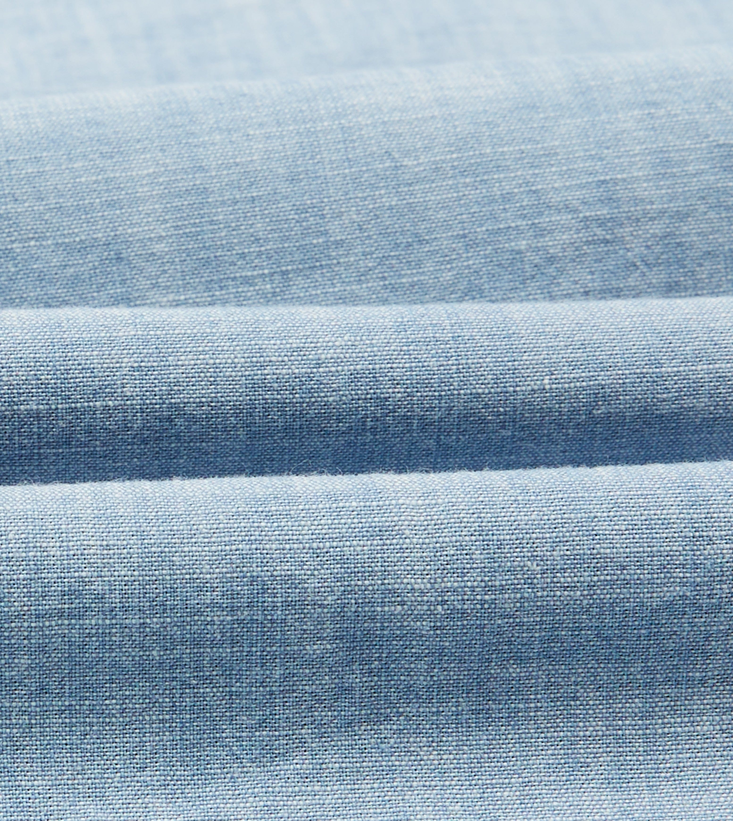 Blue Cotton Chambray Spread Collar Popover Shirt