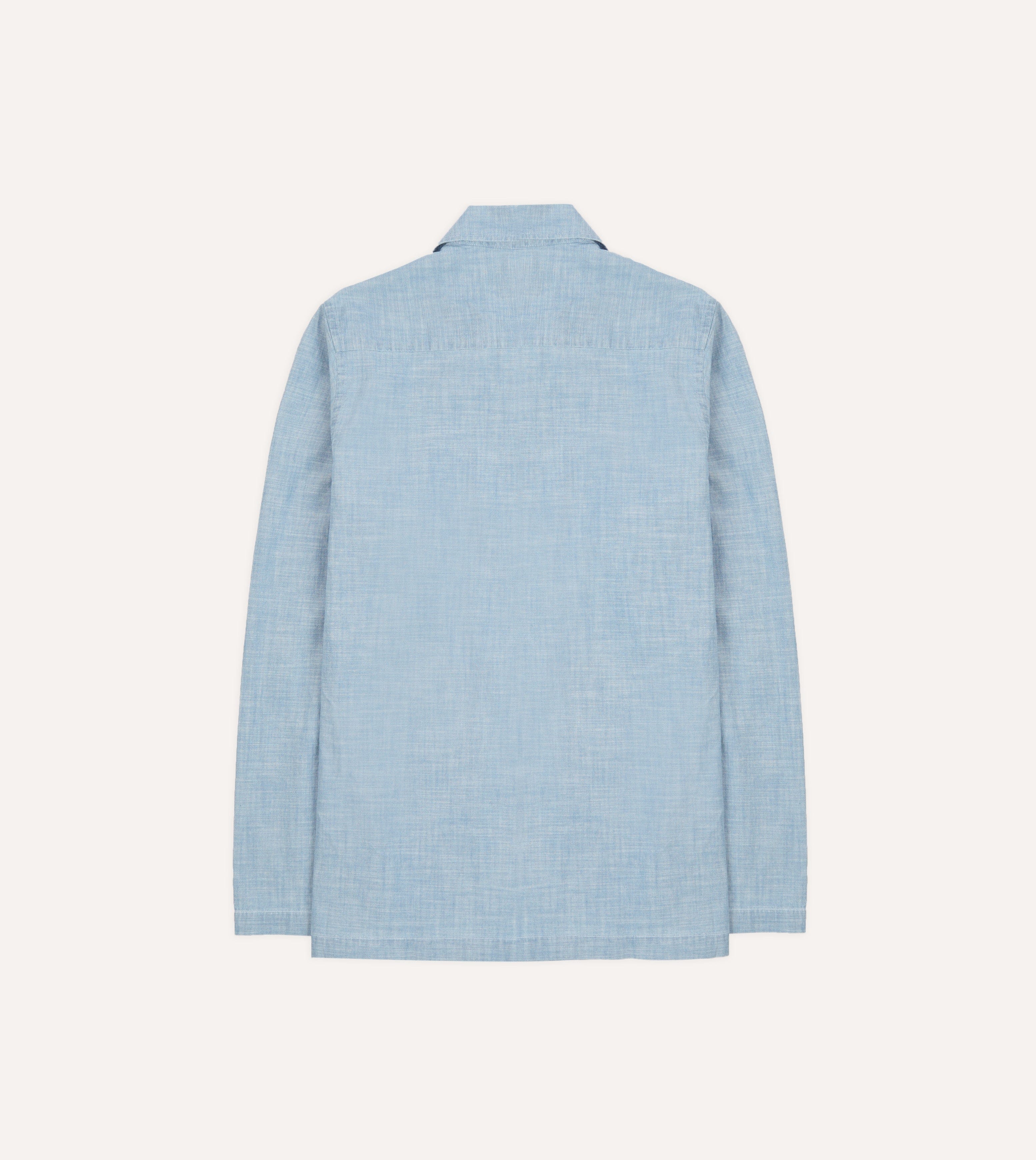 Blue Cotton Chambray Spread Collar Popover Shirt