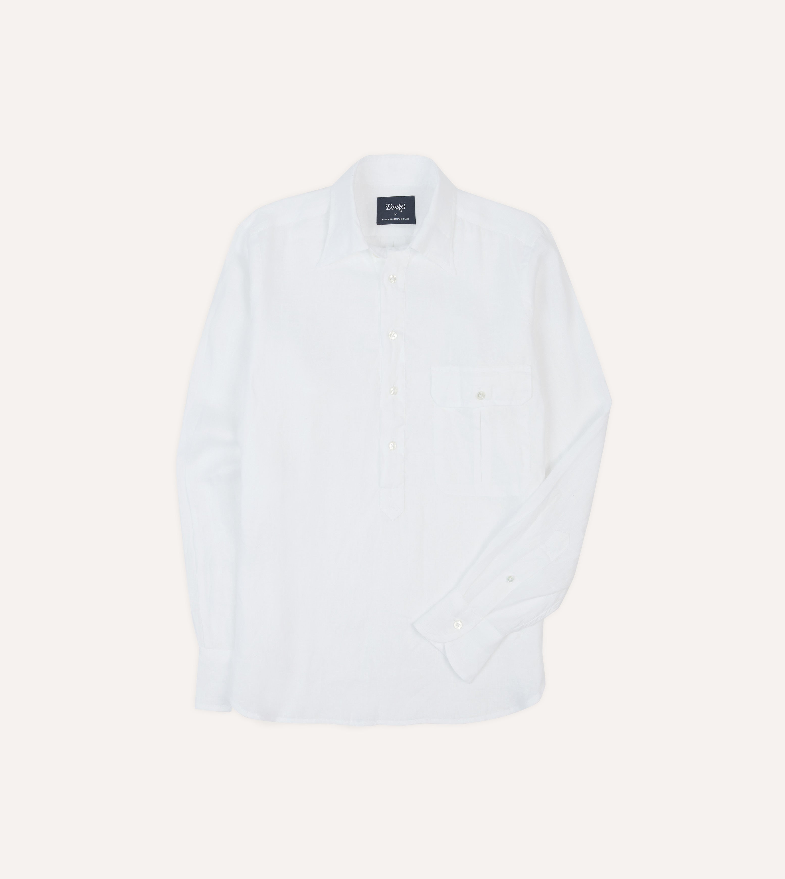 White Linen Long Point Collar Popover Shirt