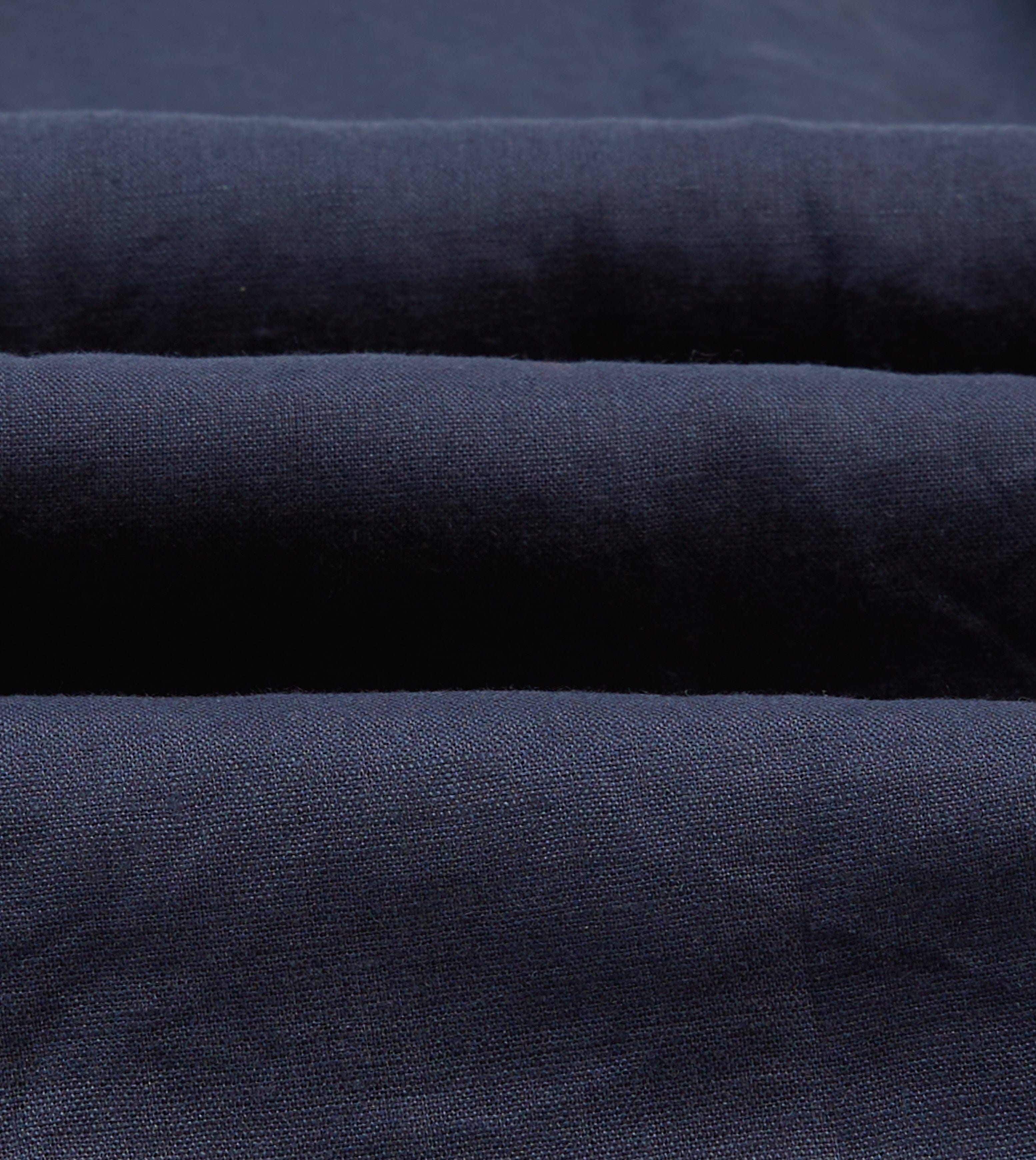 Navy Linen Long Point Collar Popover Shirt