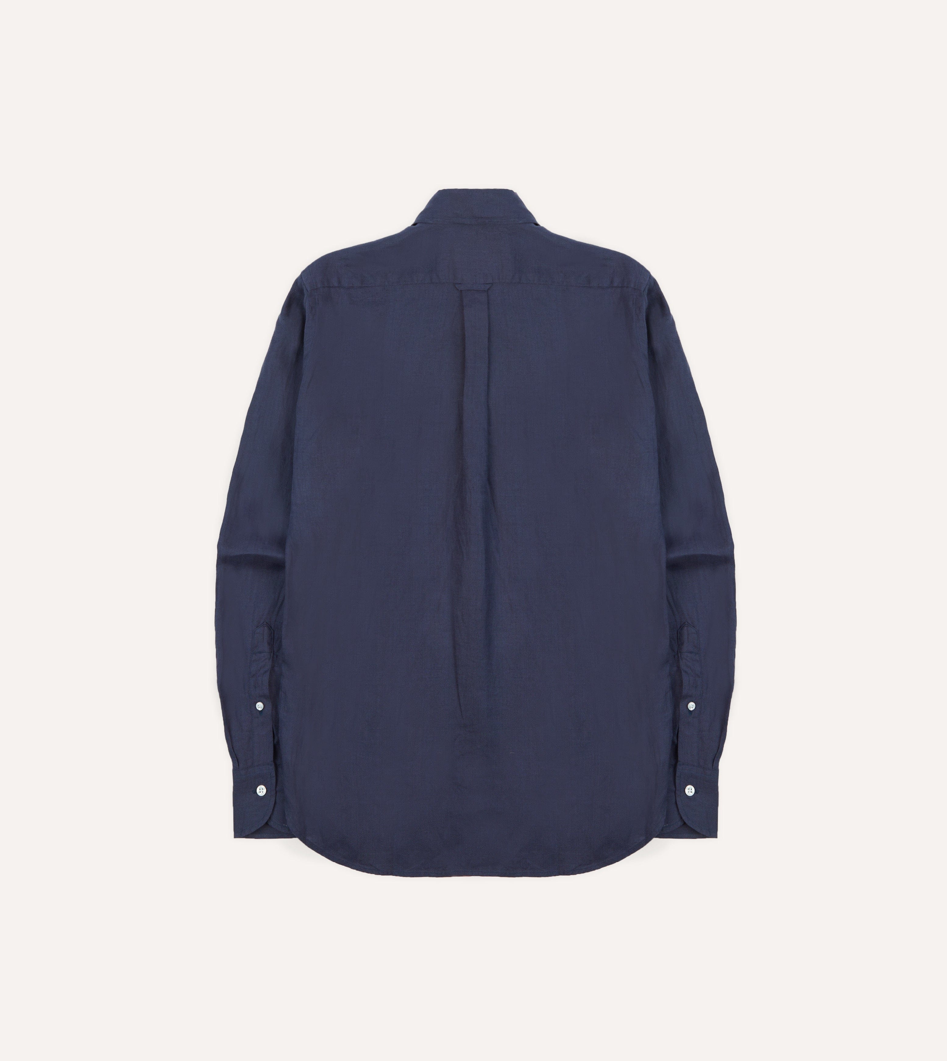 Navy Linen Long Point Collar Popover Shirt