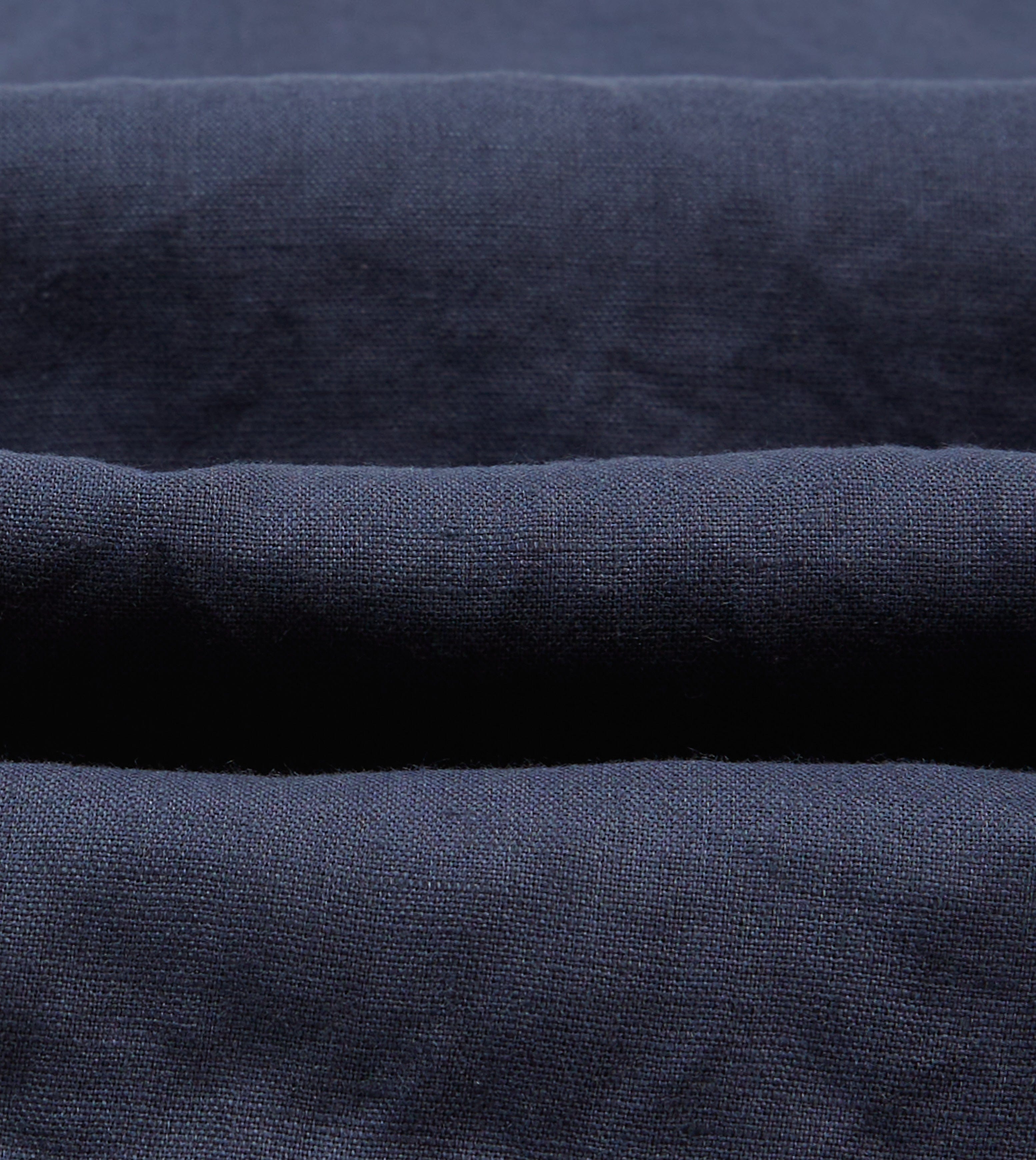 Navy Linen Mandarin Collar Popover Shirt