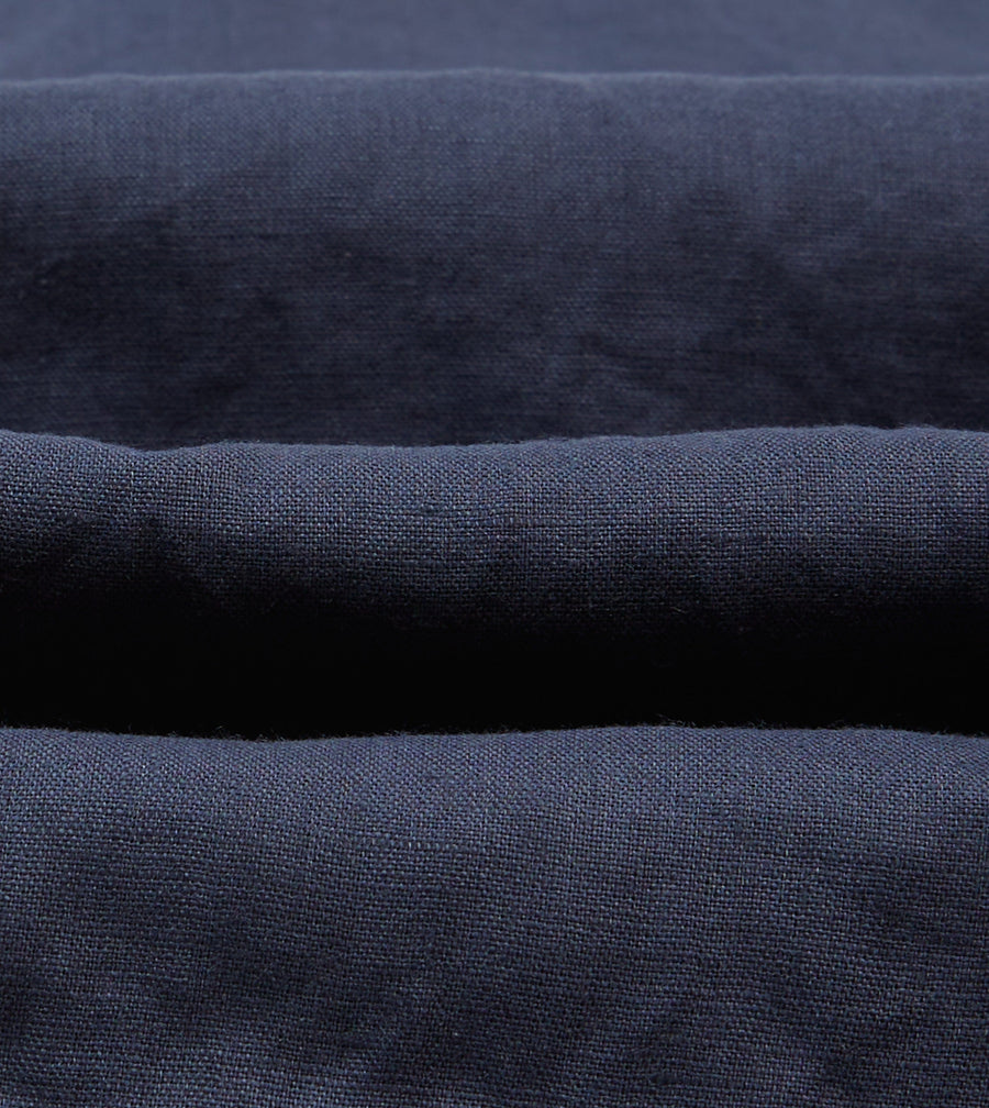 Navy Linen Mandarin Collar Popover Shirt