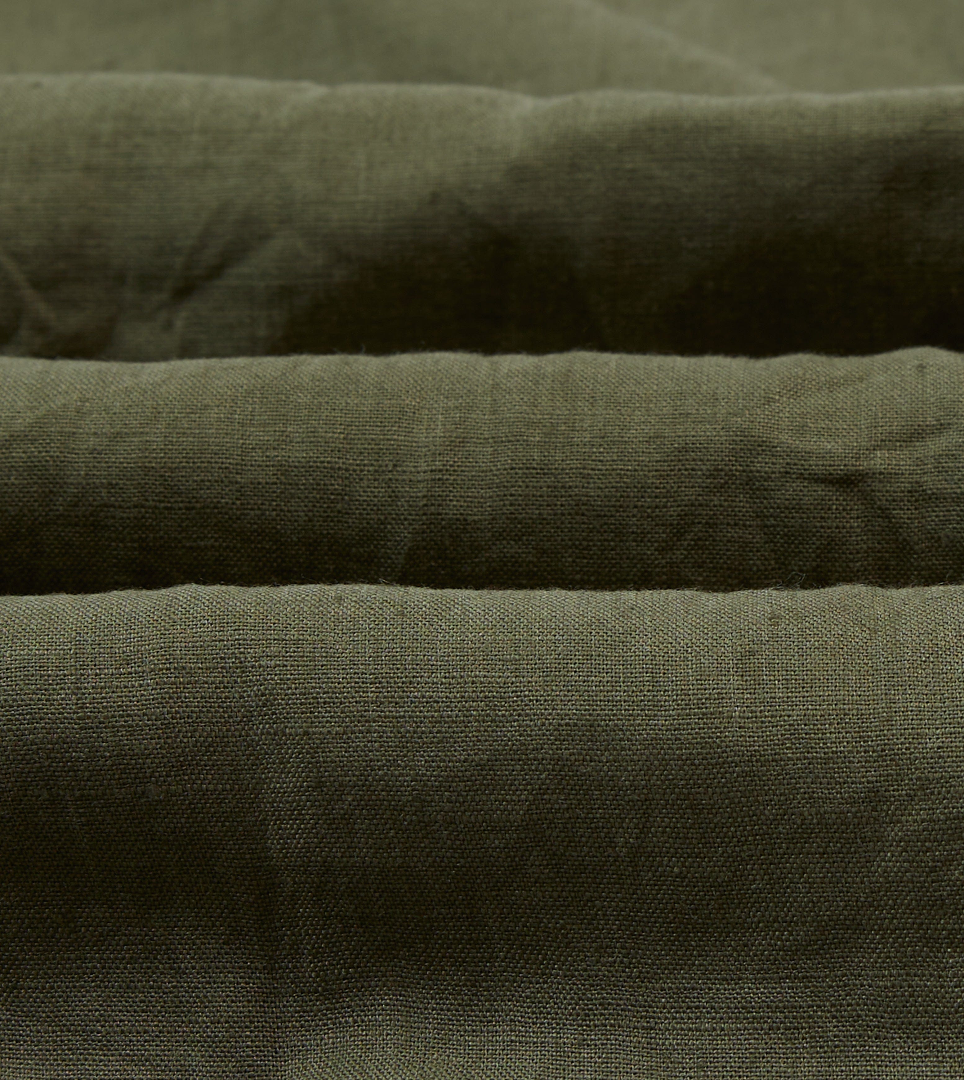 Olive Linen Mandarin Collar Popover Shirt